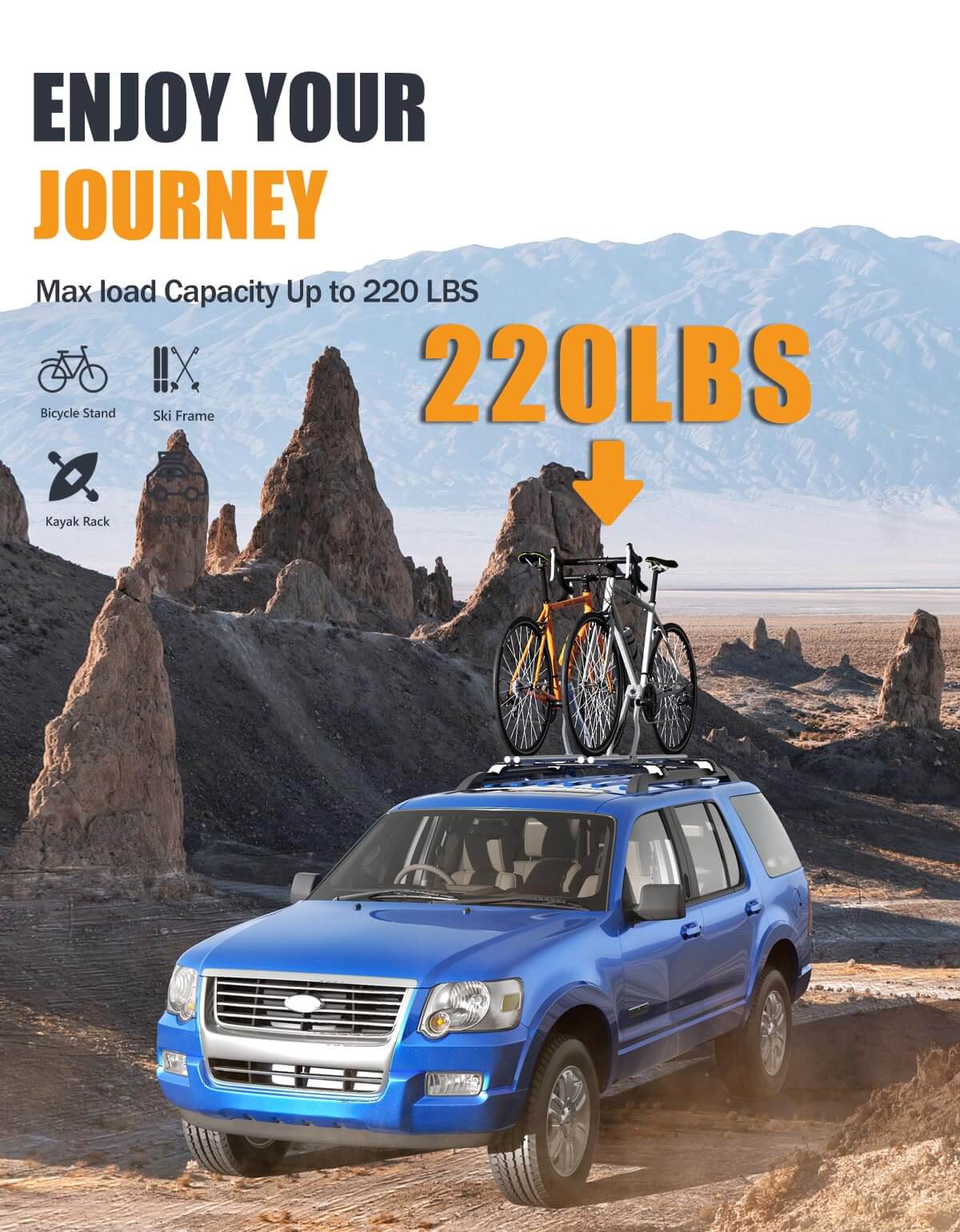 KINGGERI Lockable 220LBS Roof Rack Cross Bars Compatible with Ford Explorer 2011-2015 with Raised Side Rails