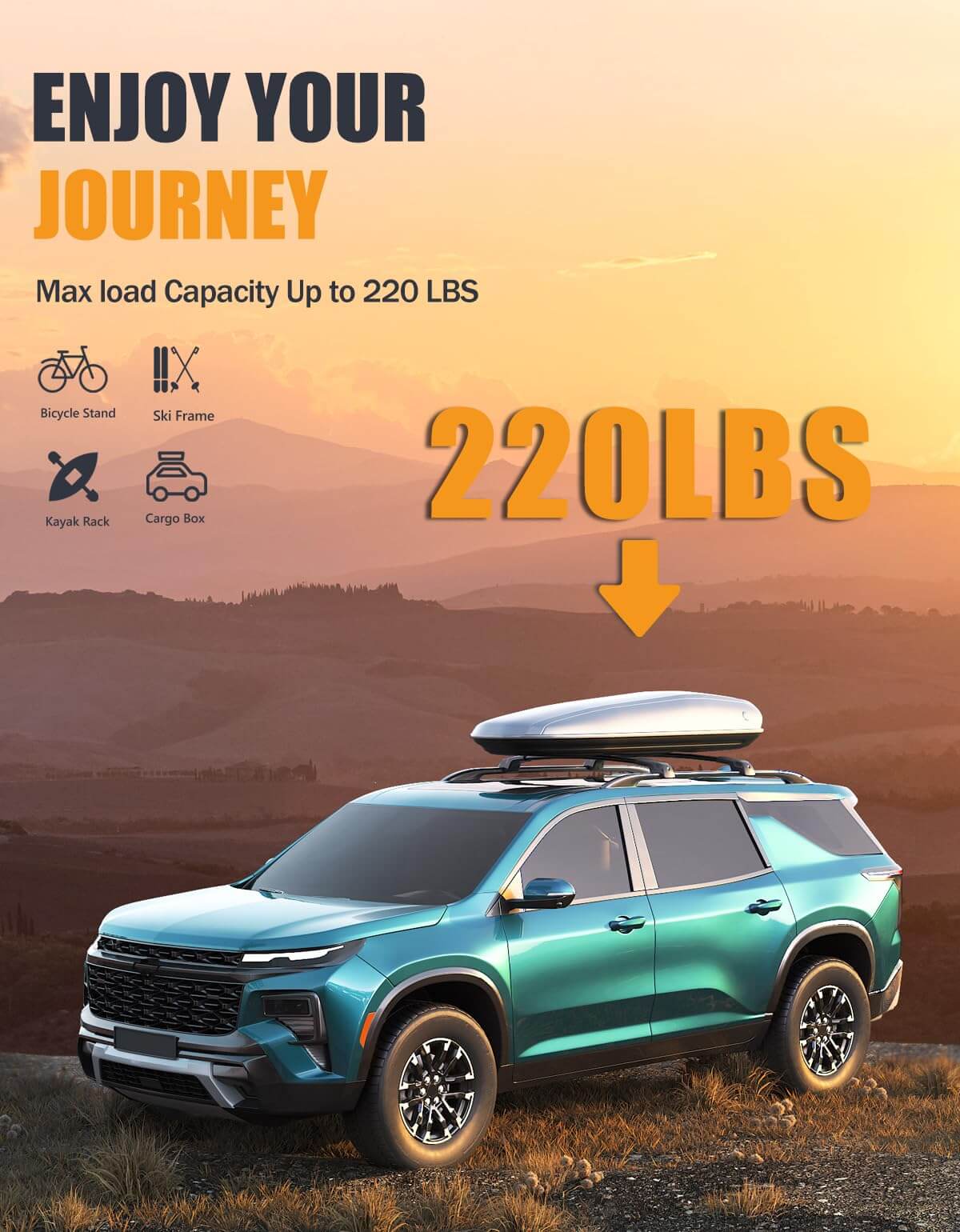 KINGGER 220lbs Lockable Roof Rack Cross Bars Compatible with Chevy Chevrolet Traverse 2022-2025 with Raised Side Rails