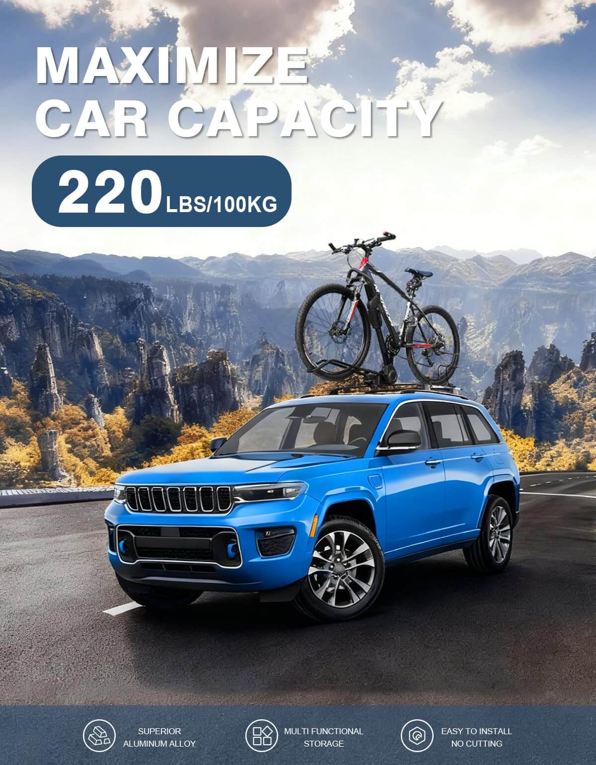 Roof Rack Cross Bars Compatible with 2021-2026 Jeep Grand Cherokee L 3-Row and 2022-2026 Grand Cherokee WL 2-Row