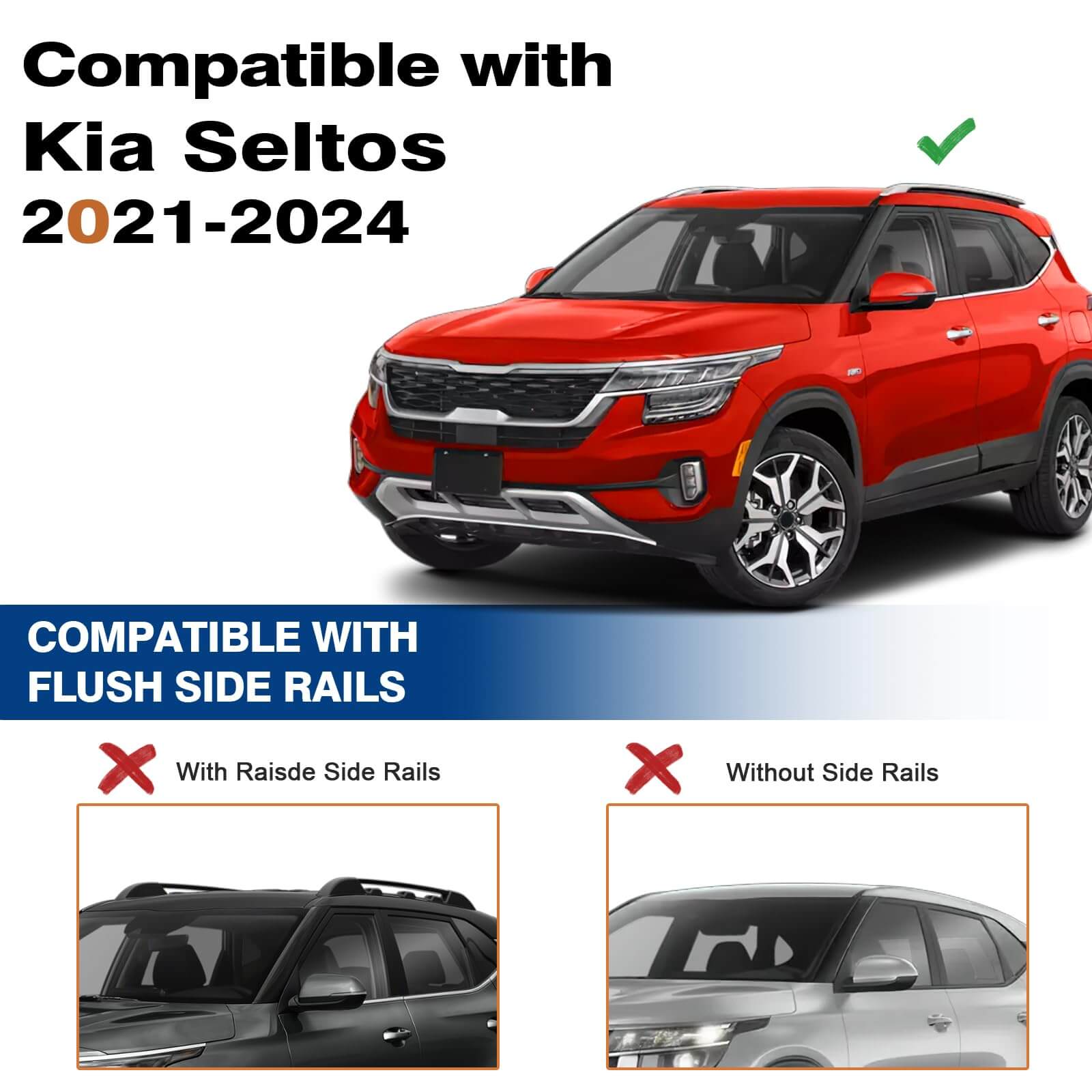 KINGGERI 260lbs Roof Rack Cross Bars Fit For 2021-2025 Kia Seltos S/SX/EX, Heavy Duty Aluminum Roof Rails Crossbars