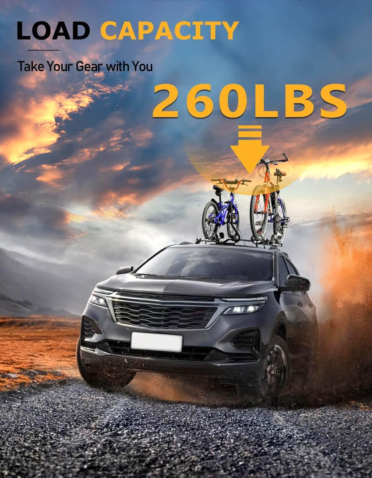 260lbs Lockable Roof Rack Cross Bars Compatible with Chevy Chevrolet Equinox GMC Terrain 2018-2024