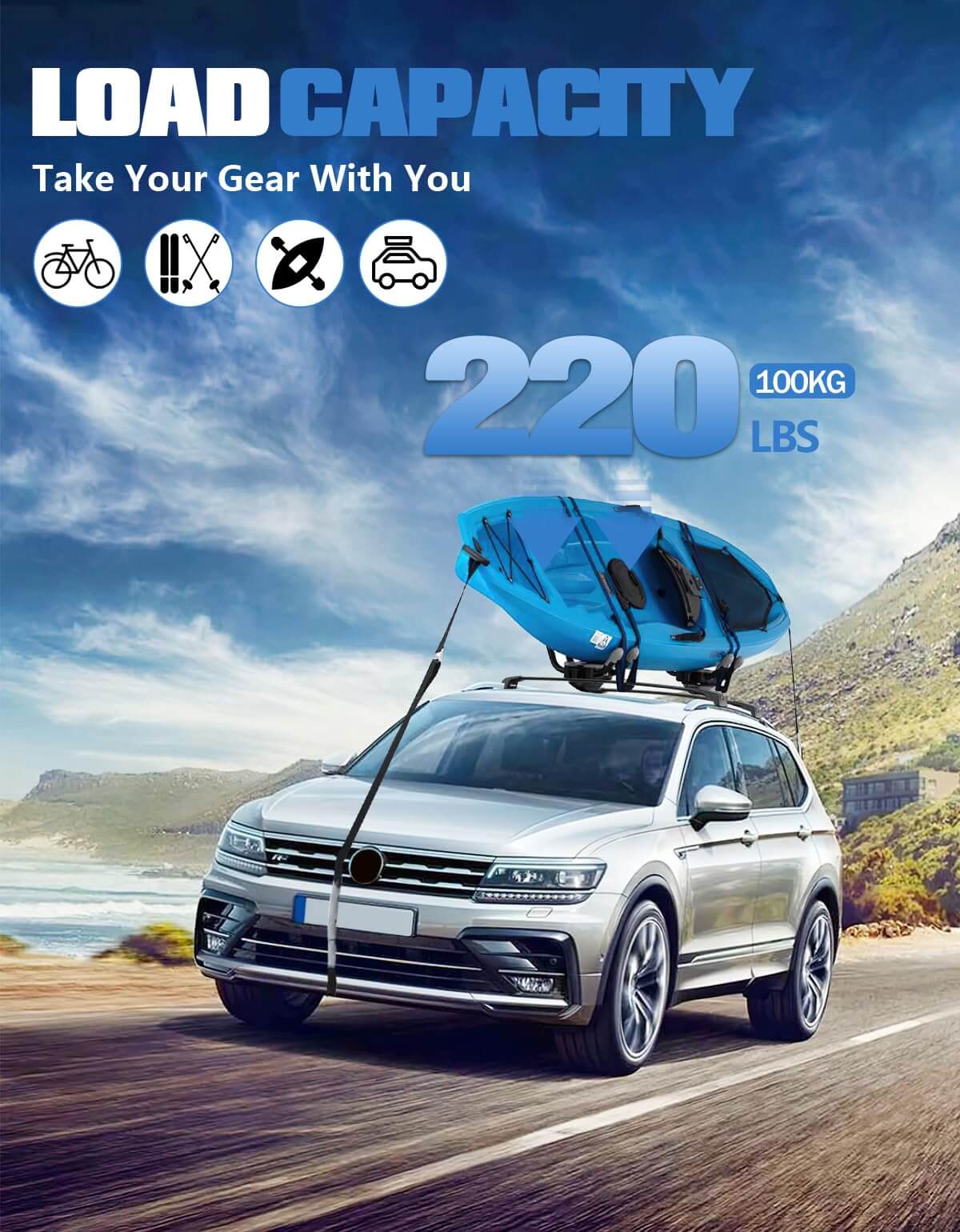 KINGGER Lockable Roof Rack Cross Bars 220lb Compatible with Volkswagen VW Tiguan 2018-2024 (Not for Limited) & Taos 2022-2024