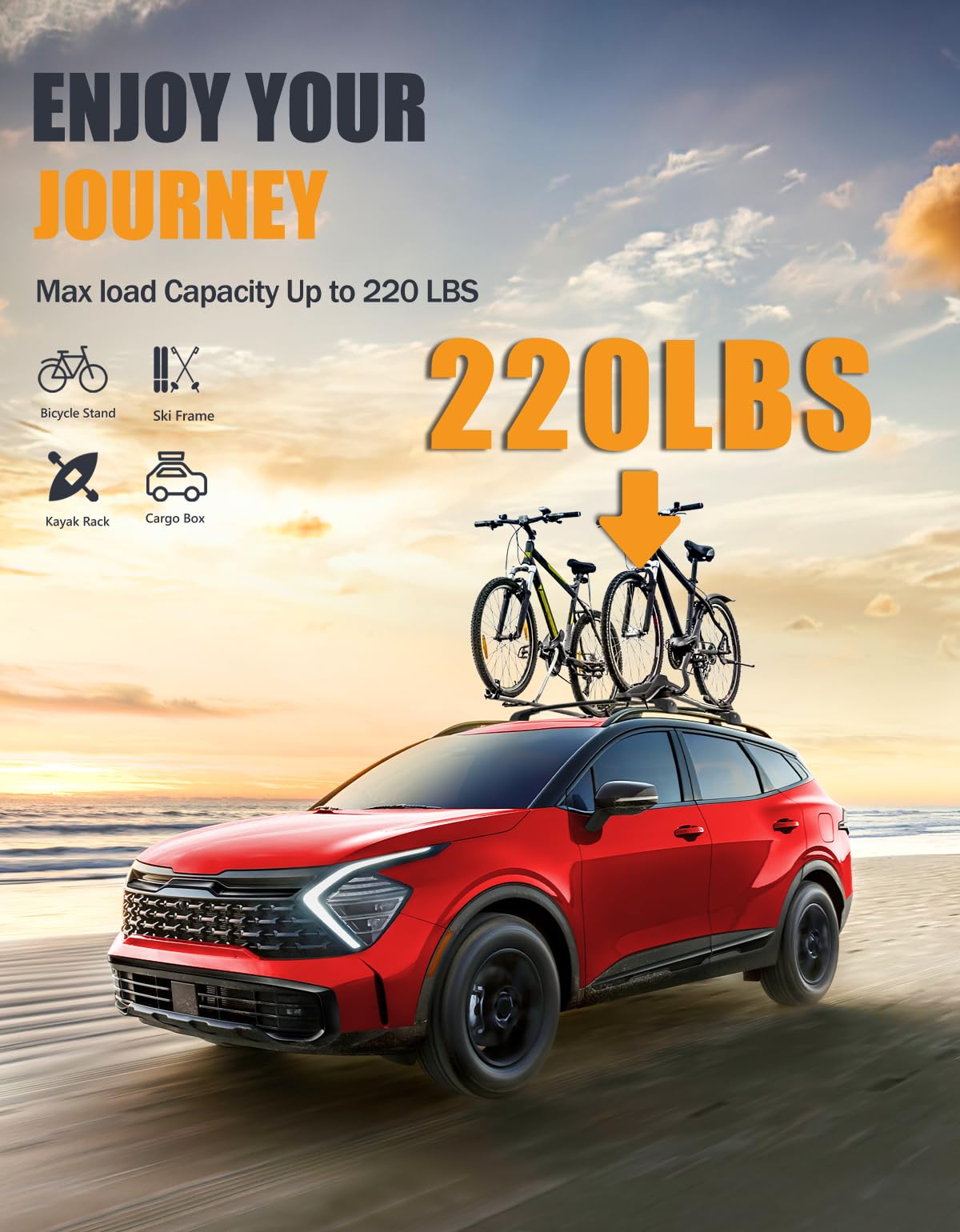220lbs Lockable Roof Rack Cross Bars Compatible with Kia sportage X-line AWD/X-Pro/X-Pro Prestige Trims 2023-2025 with Raised Side Rail
