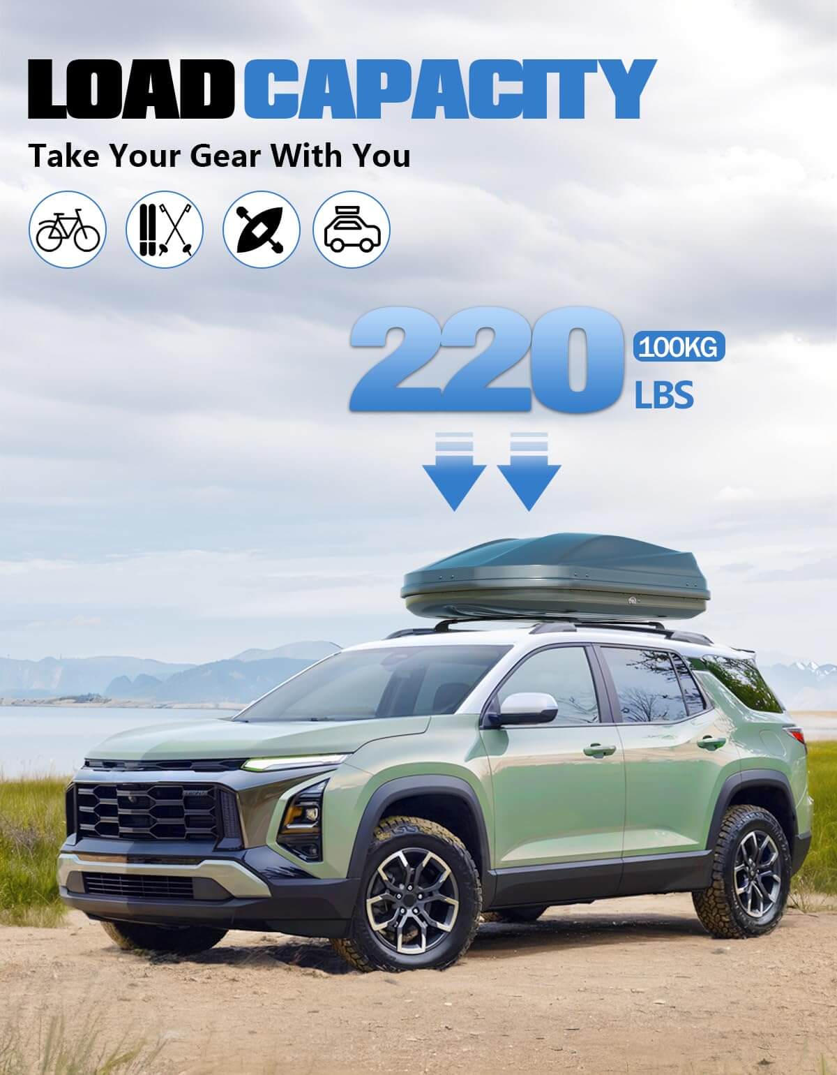 KINGGERI Roof Rack Cross Bars 220lbs Compatible with 2025 Chevy Chevrolet Equinox with Raised Side Rails (Not for EV)