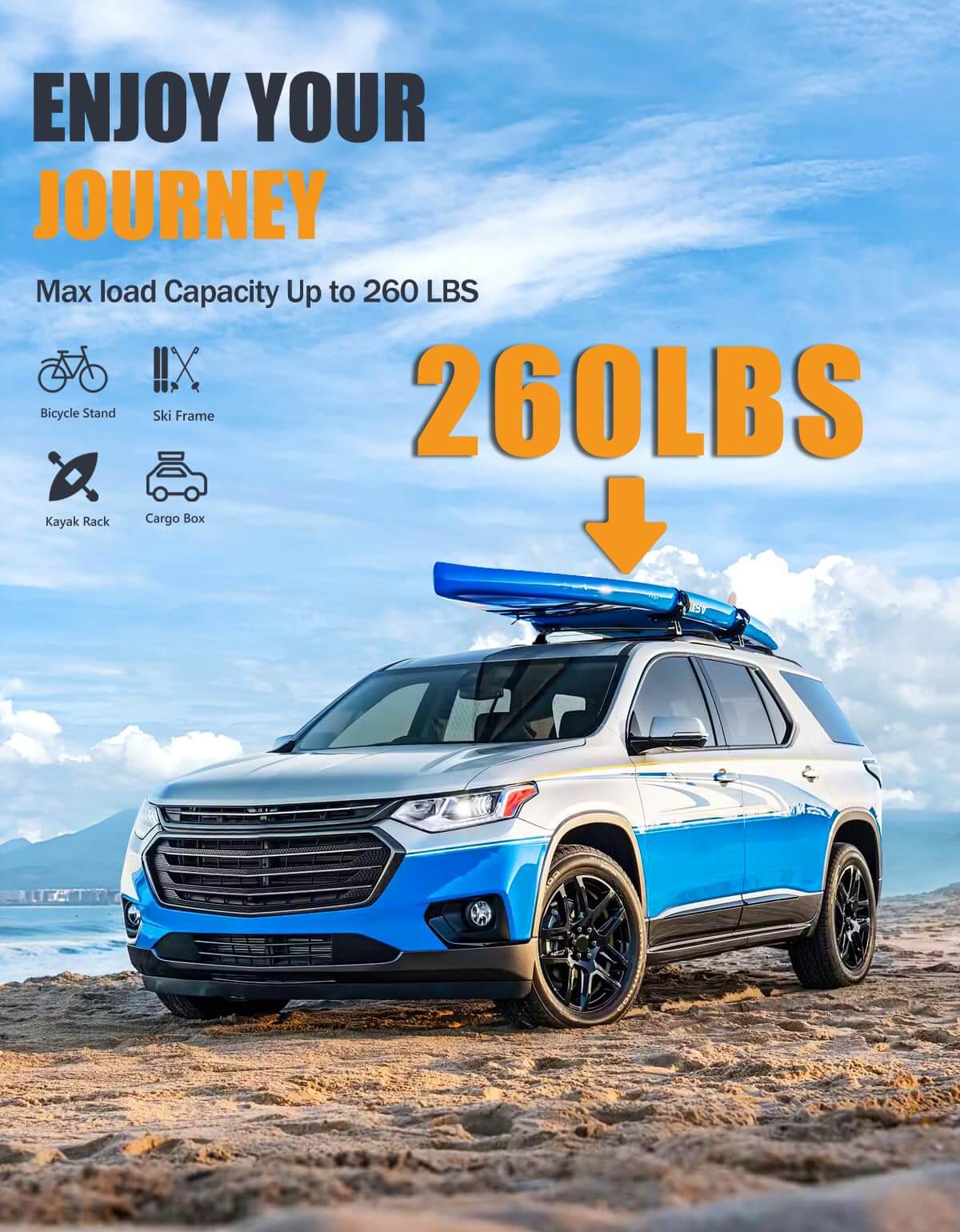 260lbs Lockable Roof Rack Cross Bar Compatible with Chevrolet Chevy Traverse 2018-2021 with Raised Side Rails