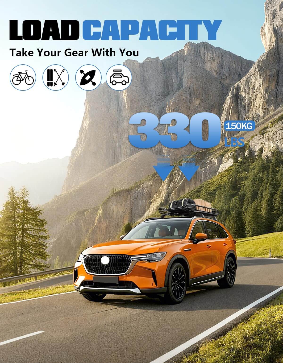 330lbs Roof Rack Cross Bars Compatible with 2024-2026 Mazda CX90 & CX-90 PHEV with Flush Side Rails