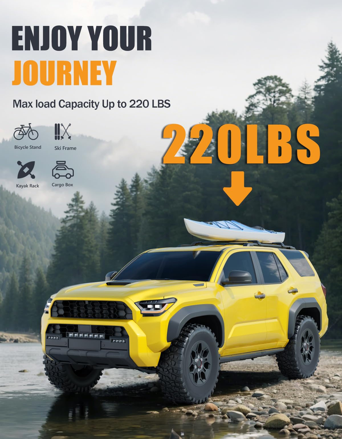 KINGGERI Lockable 220LBS Roof Rack Cross Bars Fit For Toyota 4Runner 2025 2026 with Raised Side Rails