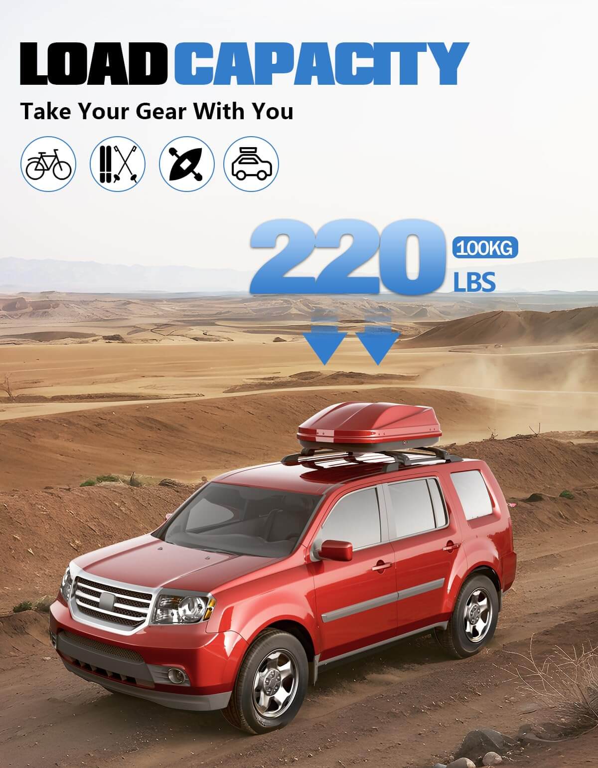 KINGGERI Lockable Roof Rack Cross Bars 220lb Compatible with Honda Pilot 2009-2015, Heavy Duty Aluminum Roof Rails Crossbars