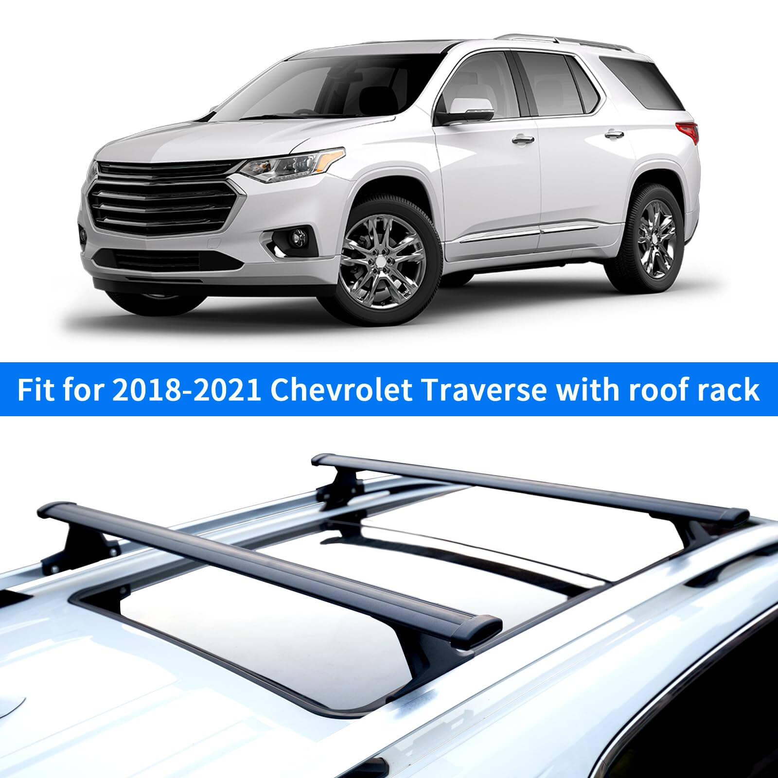 KINGGERI 220lbs Roof Racks Cross Bars Fit for Chevrolet Chevy Traverse 2018-2021 (Not Fit for The 2022 Model)
