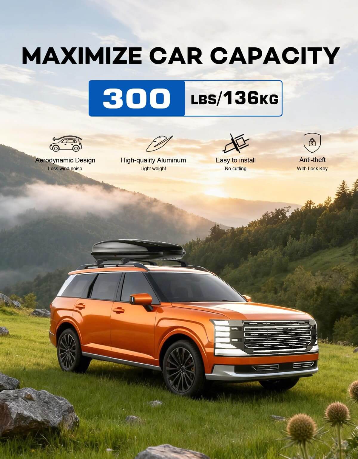 300lbs Lockable Roof Rack Cross Bars Compatible with Hyundai Palisade 2026,Heavy Duty Aluminum