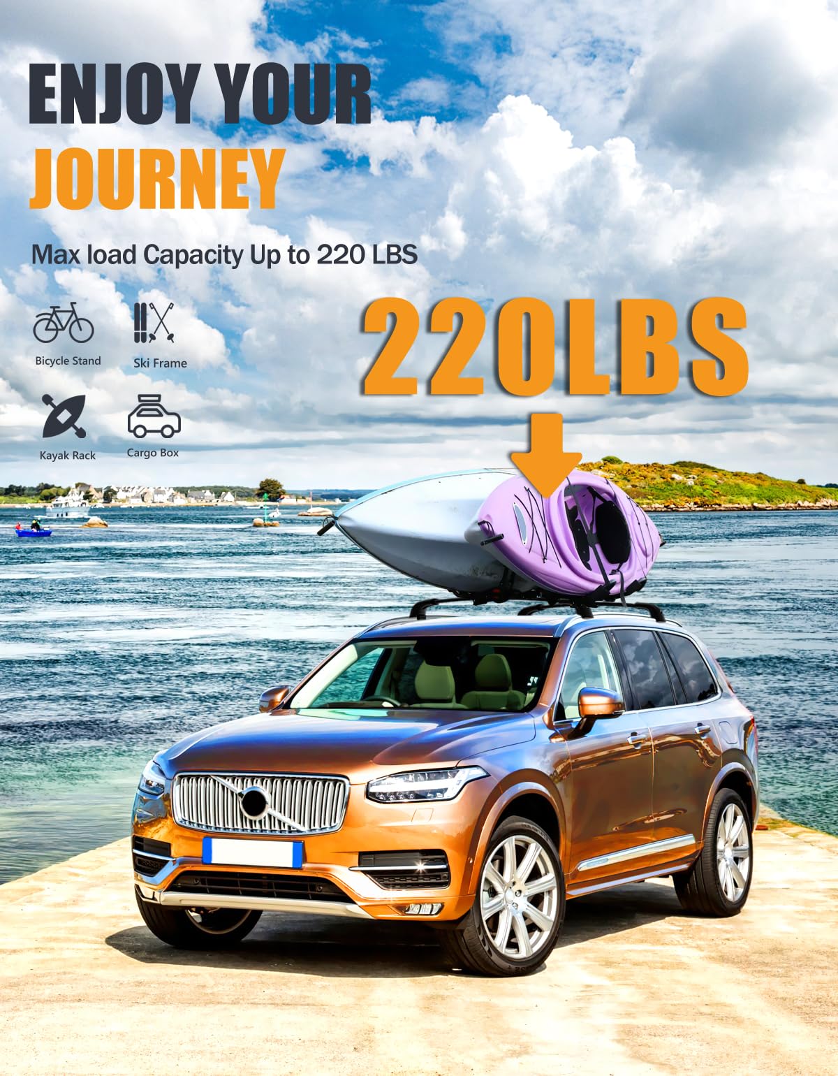 220lbs Roof Rack Cross Bars Compatible with Volvo XC90 XC-90 2016-2025