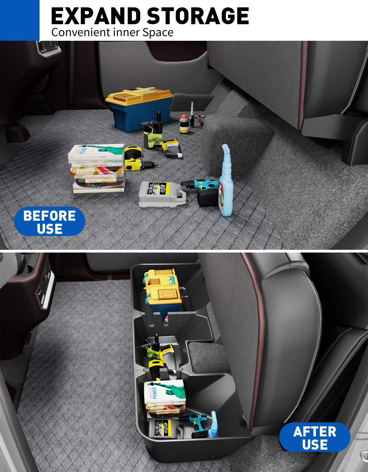 Under Seat Storage Box Compatible with 2019-2026 Dodge Ram 1500 crew cab (New Body Style),Upgraded Rear Truck Underseat Organizer Cargo Box