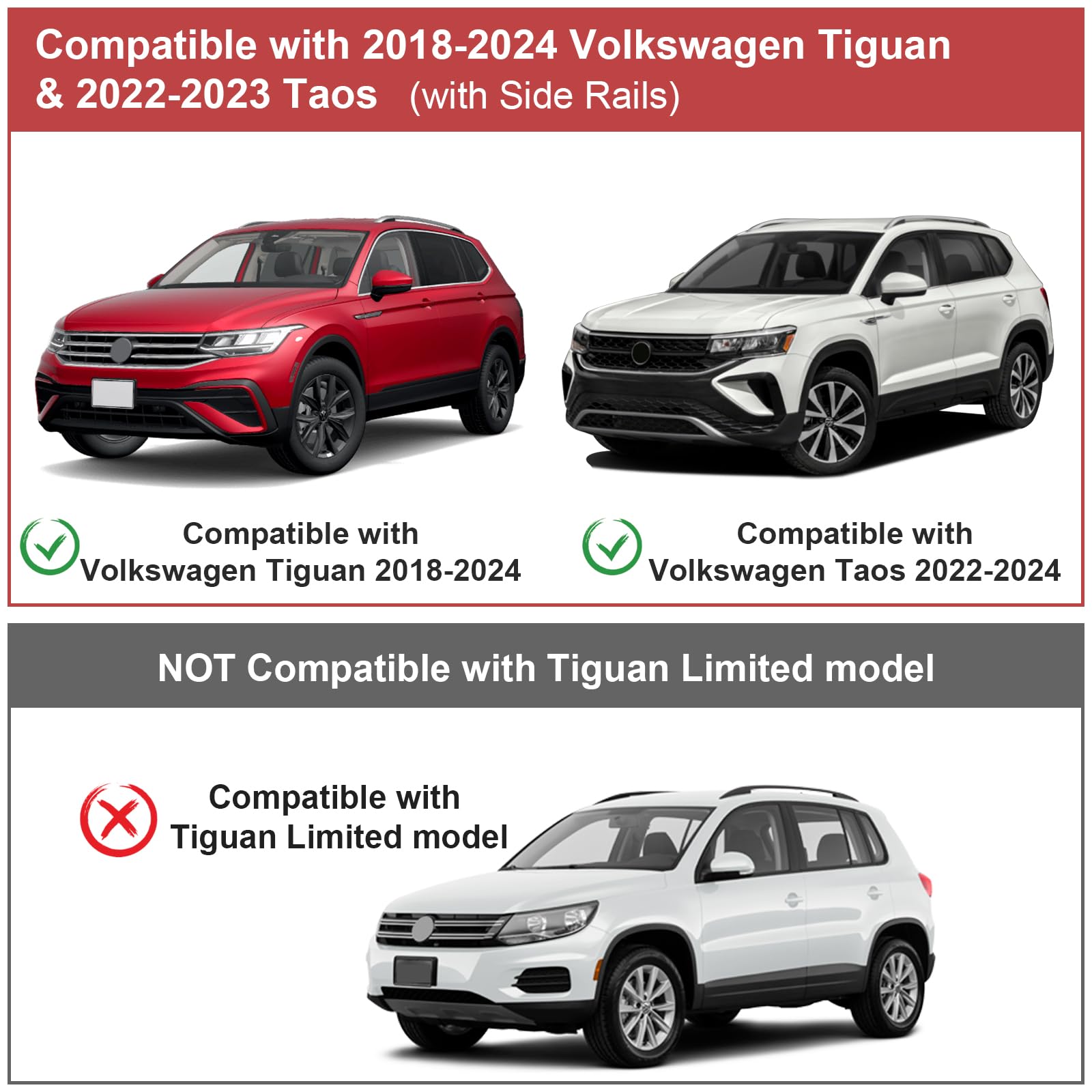 KINGGERI Roof Rack Cross Bars Fit for Volkswagen Tiguan 2018-2024 and Taos 2022-2024,Aluminum Roof Rails Crossbars