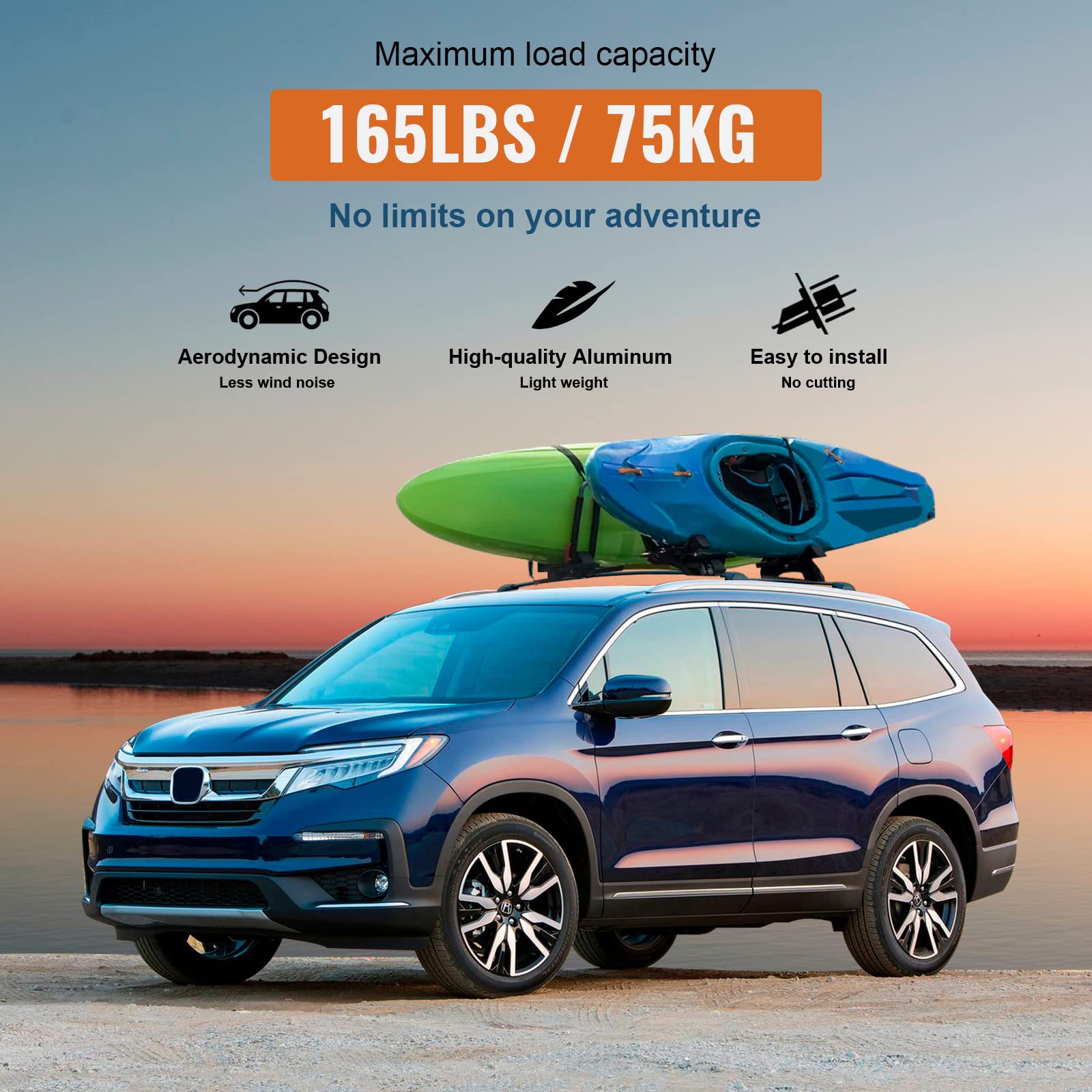 KINGGERI Roof Rack Cross Bars Compatible with Honda Pilot 2016-2022 with Flush Rails, Heavy Duty Aluminum