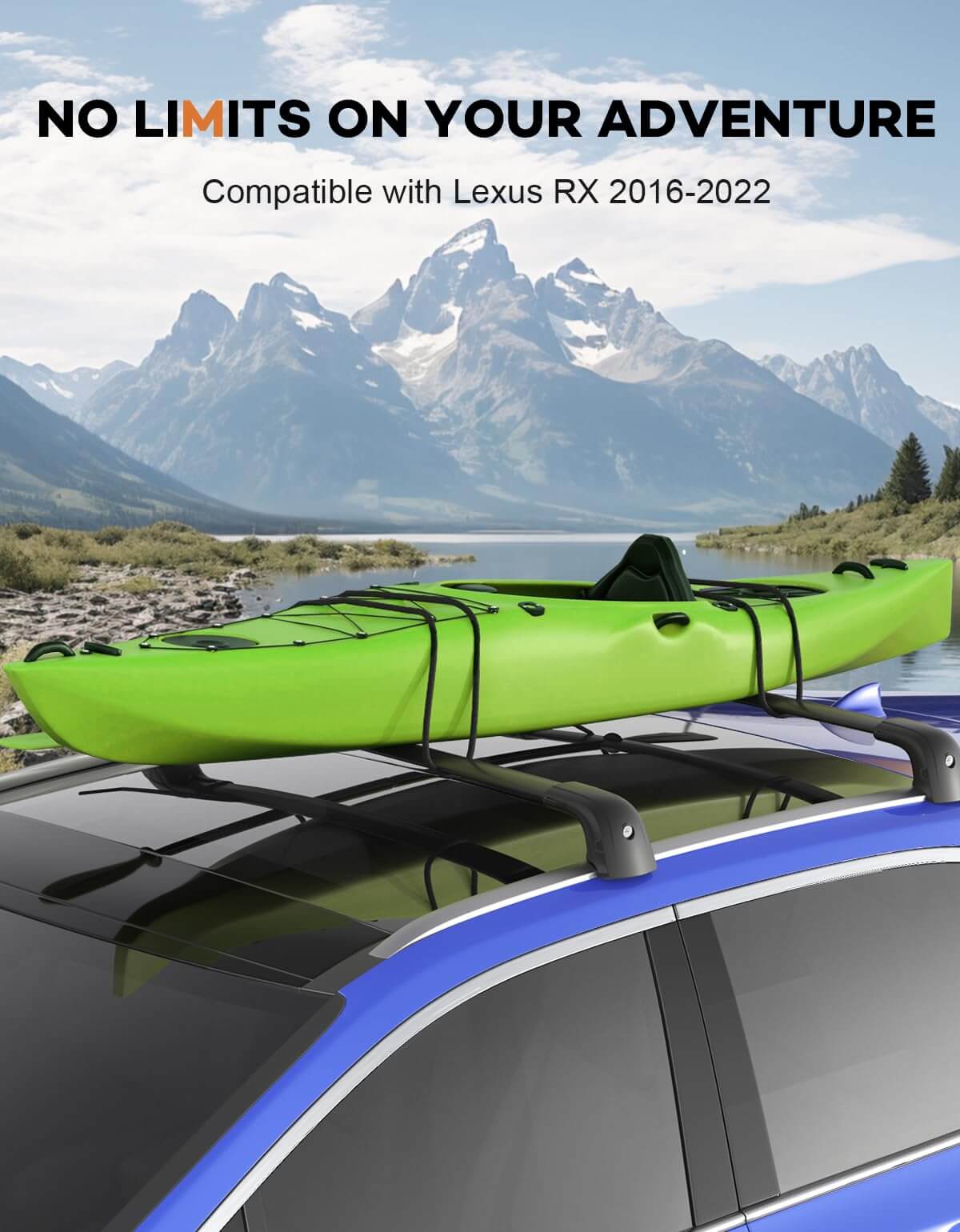 KINGGERI Lockable Roof Rack Cross Bars 220lbs Fit for Lexus RX 2016-2022 RX350 RX350L RX450h RX450hL(with Flush Side Rails)