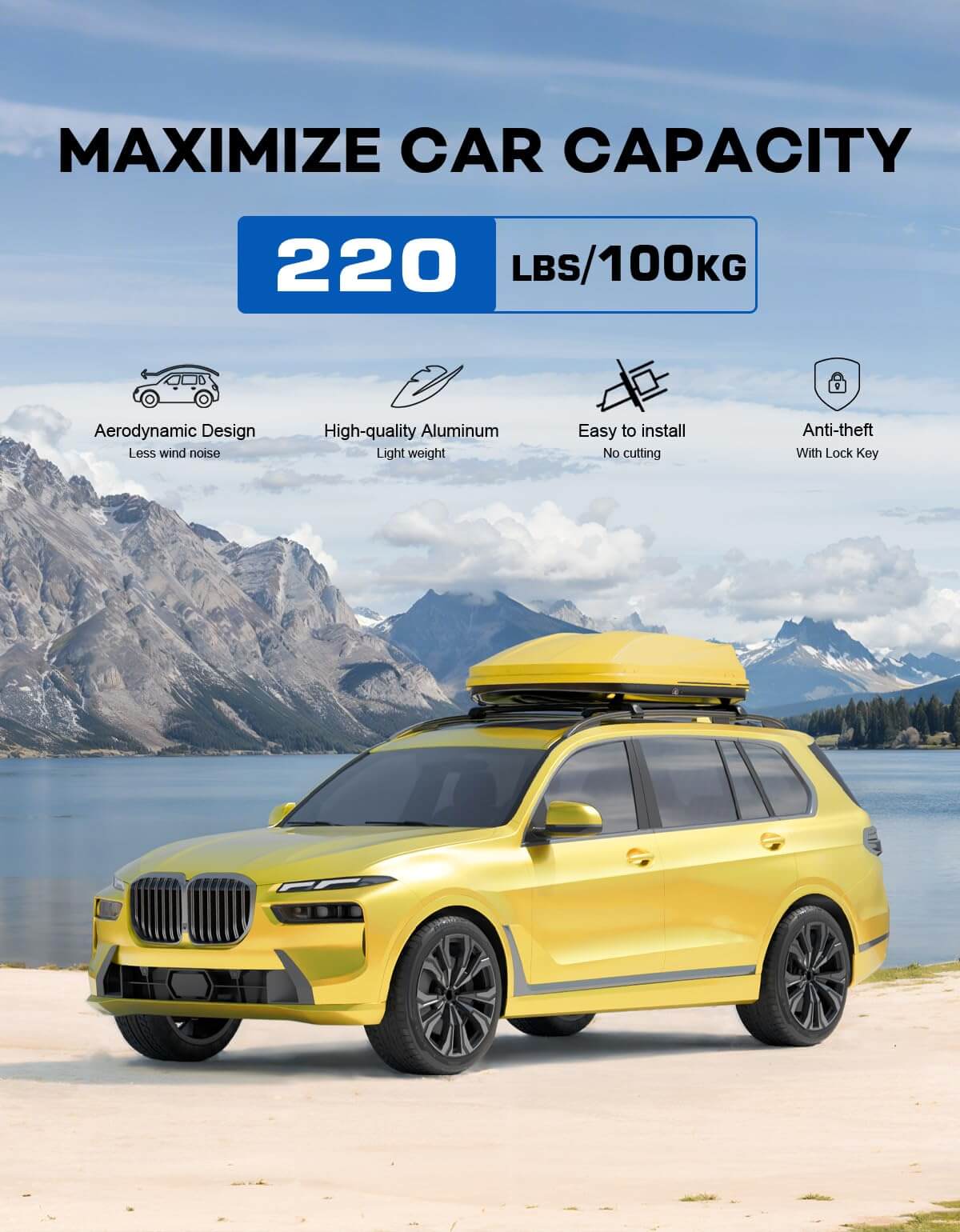 KINGGERI Roof Rack Cross Bars 220lbs Compatible with BMW X7 G07 2019-2026 with Raised Side Rails