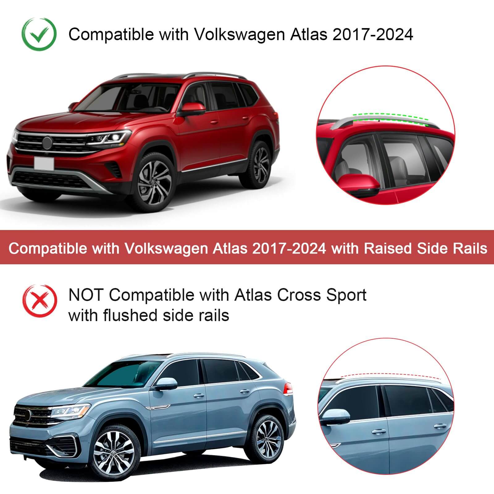 KINGGERI Roof Rack Cross Bars Fit for Volkswagen Atlas 2017-2025, Aluminum Roof Rails Crossbars