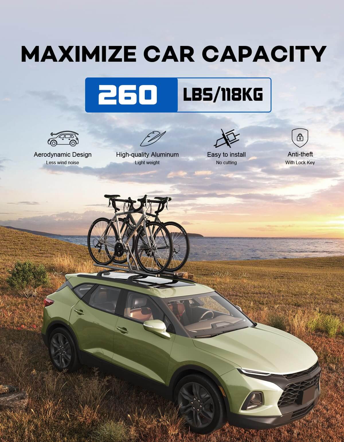 260lbs Lockable Roof Rack Cross Bars Compatible with Chevy Chevrolet Blazer 2019-2025 (Not for Blazer EV)