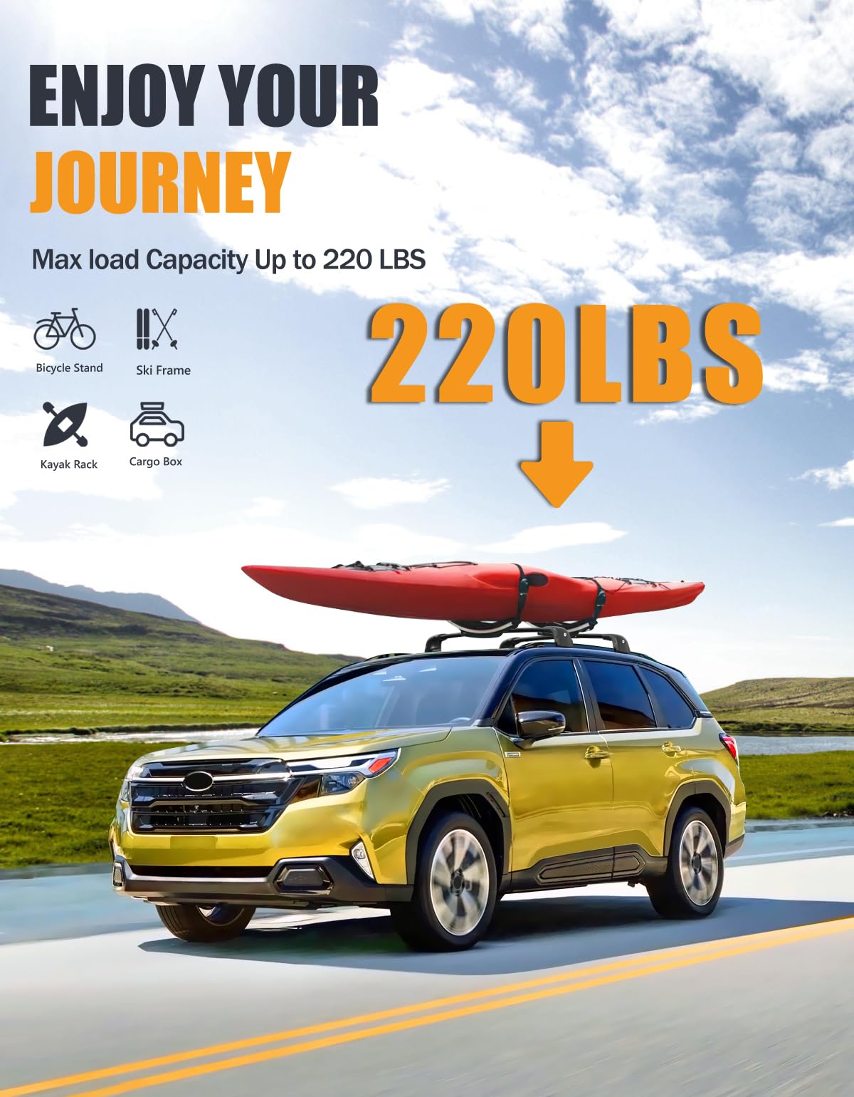220lbs Lockable Roof Rack Cross Bars Compatible with 2025 Subaru Forester Sport/Touring Hybrid (with Flush Side Rails)