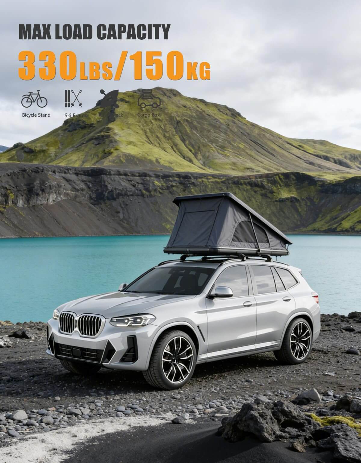 KINGGERI 330lb Lockable Roof Rack Cross Bars Compatible with BMW X3 G01 2018-2026 with Flush Side Rails