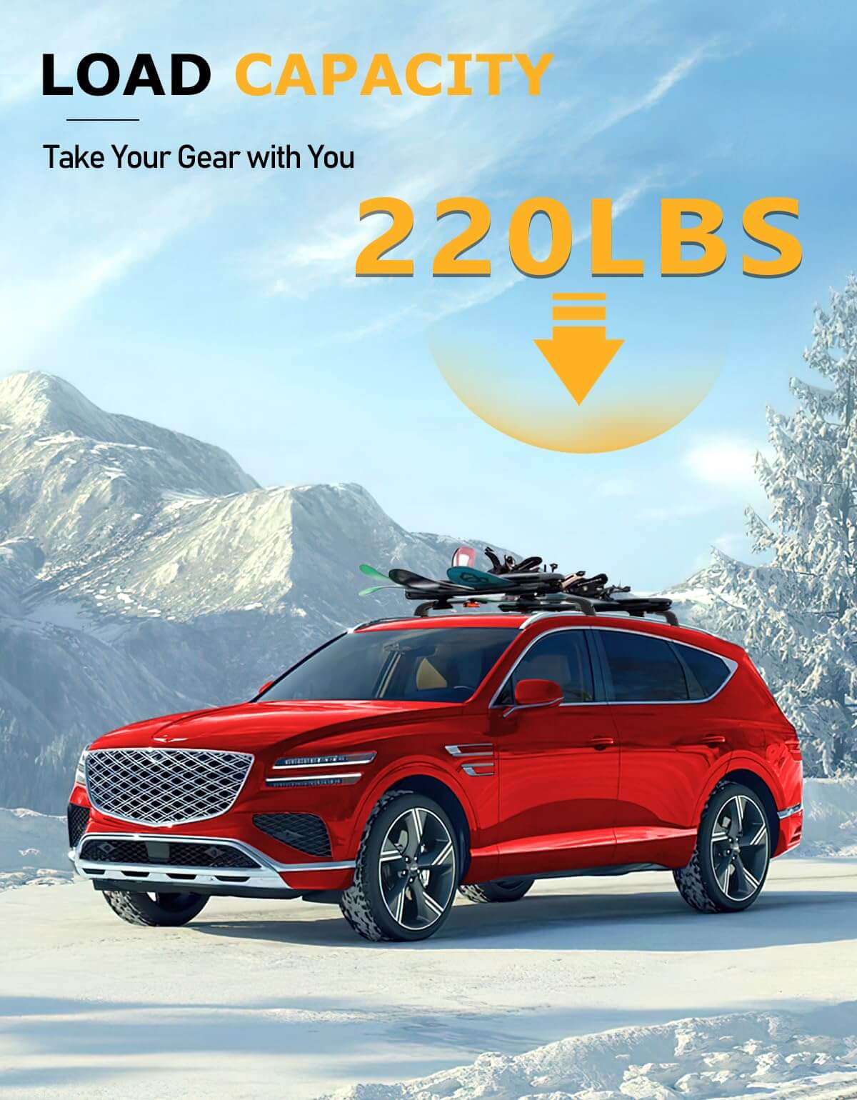 KINGGERI 220lbs Lockable Roof Rack Cross Bars Fit for Genesis GV80 2021-2025,Heavy Duty Anti-Theft