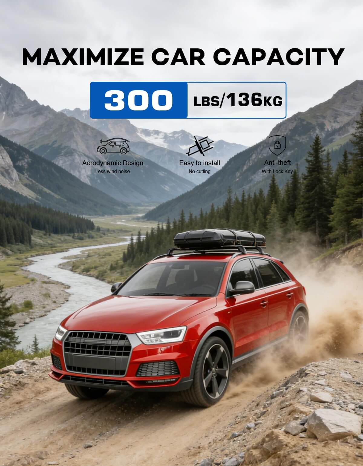 Kinggeri Roof Rack Cross Bars 300lbs Compatible with Mazda CX5 CX-5 2017 2018 2019 2020 2021 2022 2023 2024 2025, CX 5 Heavy Duty Lockable Aluminum Crossbars Rooftop Roof Rails Black Cargo Luggage