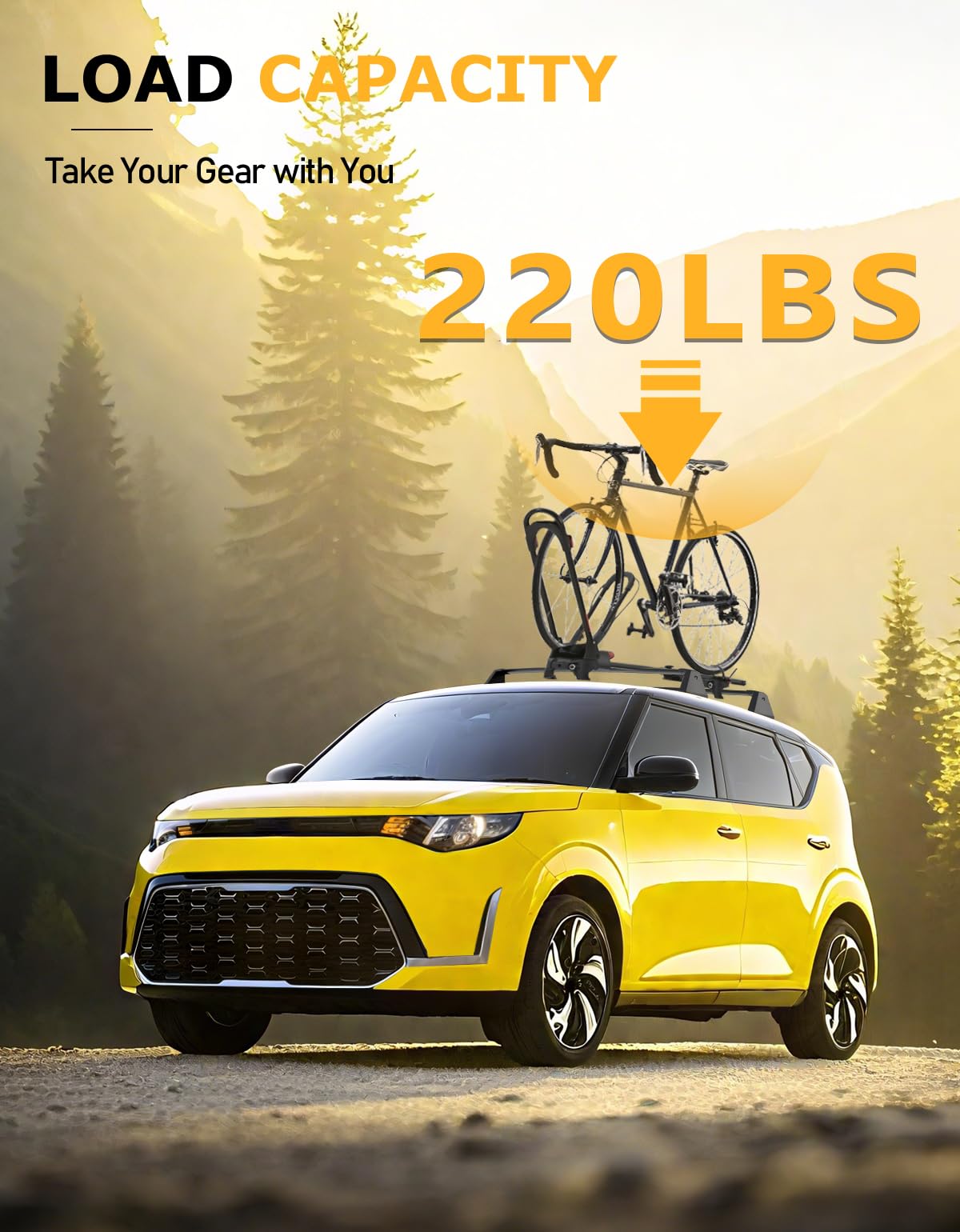 KINGGERI 220lbs Lockable Roof Rack Cross Bars Compatible with Kia Soul 2020-2025 Without Side Rails