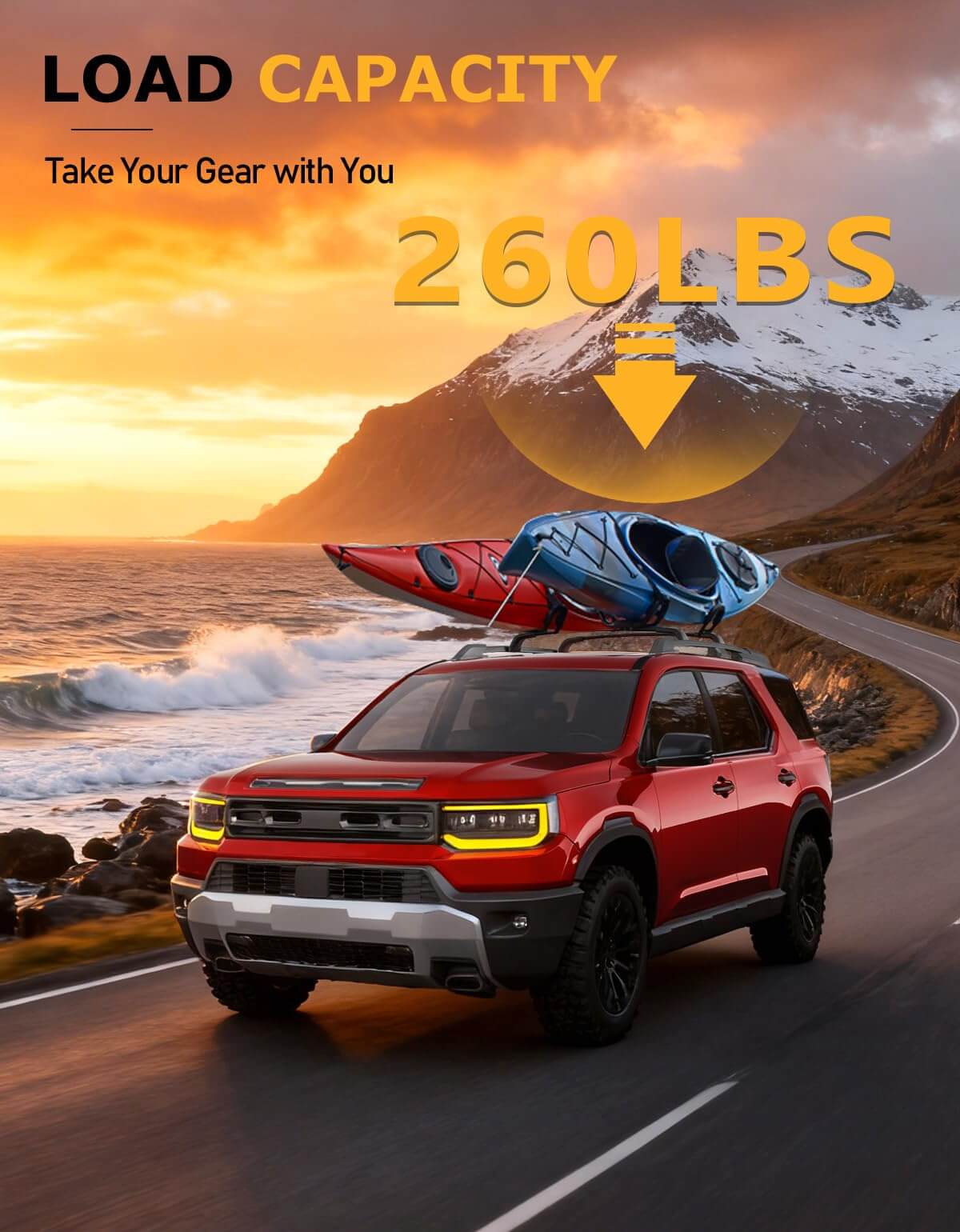 All Aluminum Roof Rack Cross Bars Compatible with Honda Passport 2026 with Raised Side Rails, 260lbs Lockable Heavy Duty