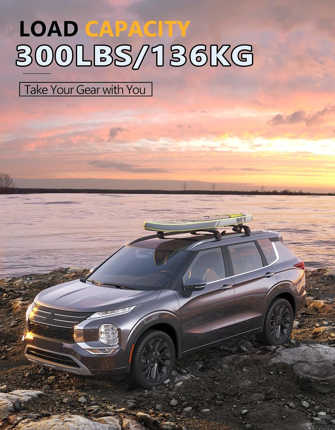 KINGGERI Lockable 300lb Roof Rack Cross Bars Fit for Mitsubishi Outlander 2022-2025 & Outlander PHEV 2023-2025 (with Flush Side Rails)