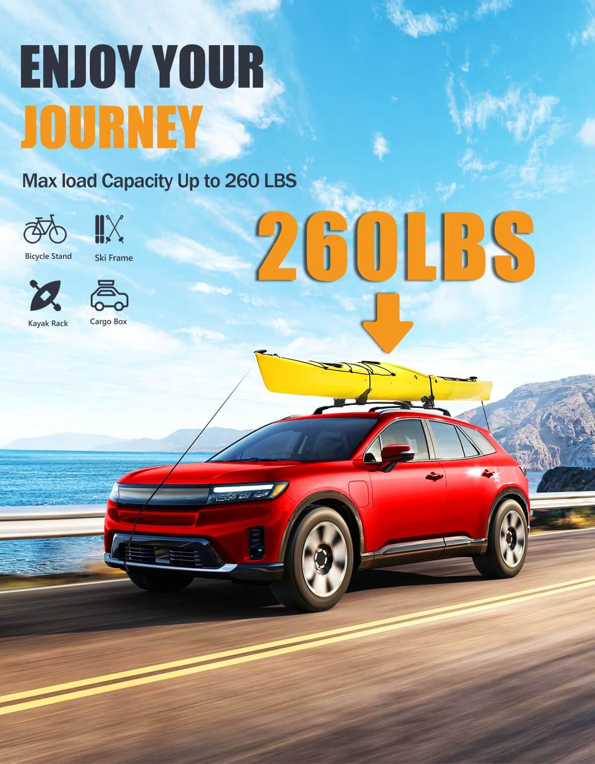 260lbs Lockable Roof Rack Cross Bars Compatible with Honda Prologue Touring 2024 2025 with Flush Side Rails