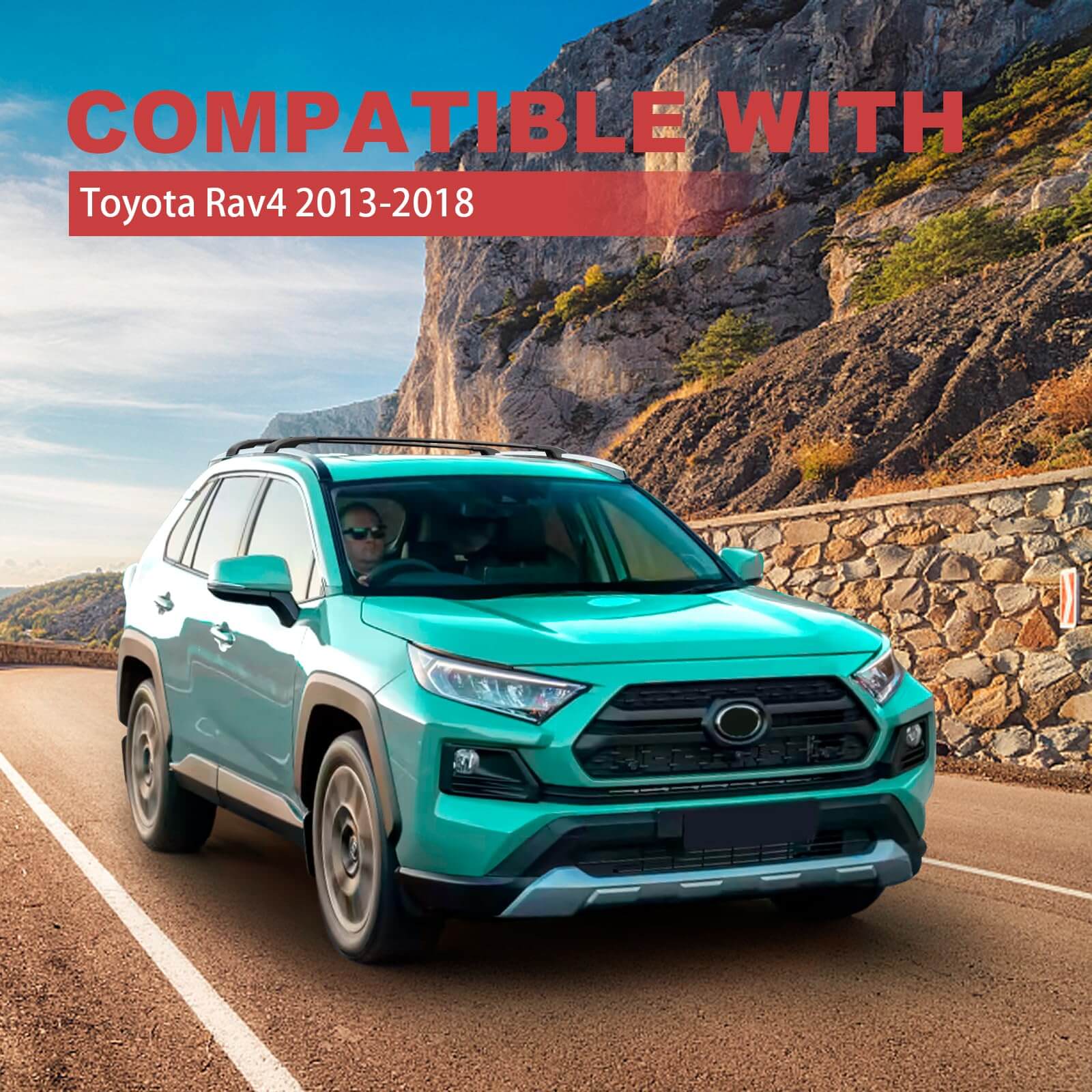 KINGGERI Roof Racks Cross Bars Compatible with Toyota RAV4 2013-2018 with Side Rails