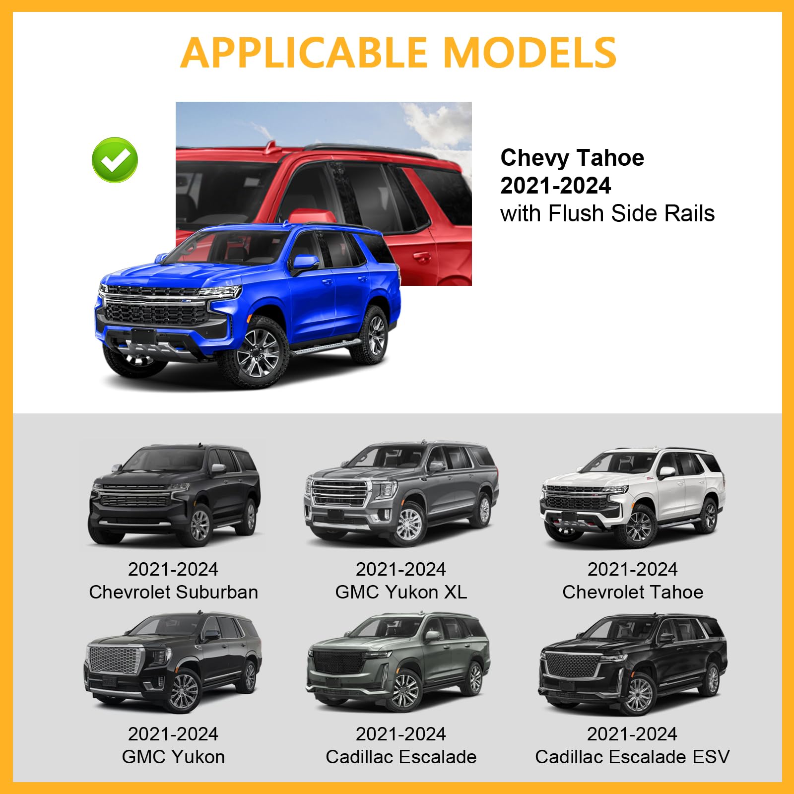 Lockable 220lb Roof Rack Cross Bars Compatible with 2021 2022 2023 2024 2025 Chevrolet Suburban & Tahoe GMC Yukon XL