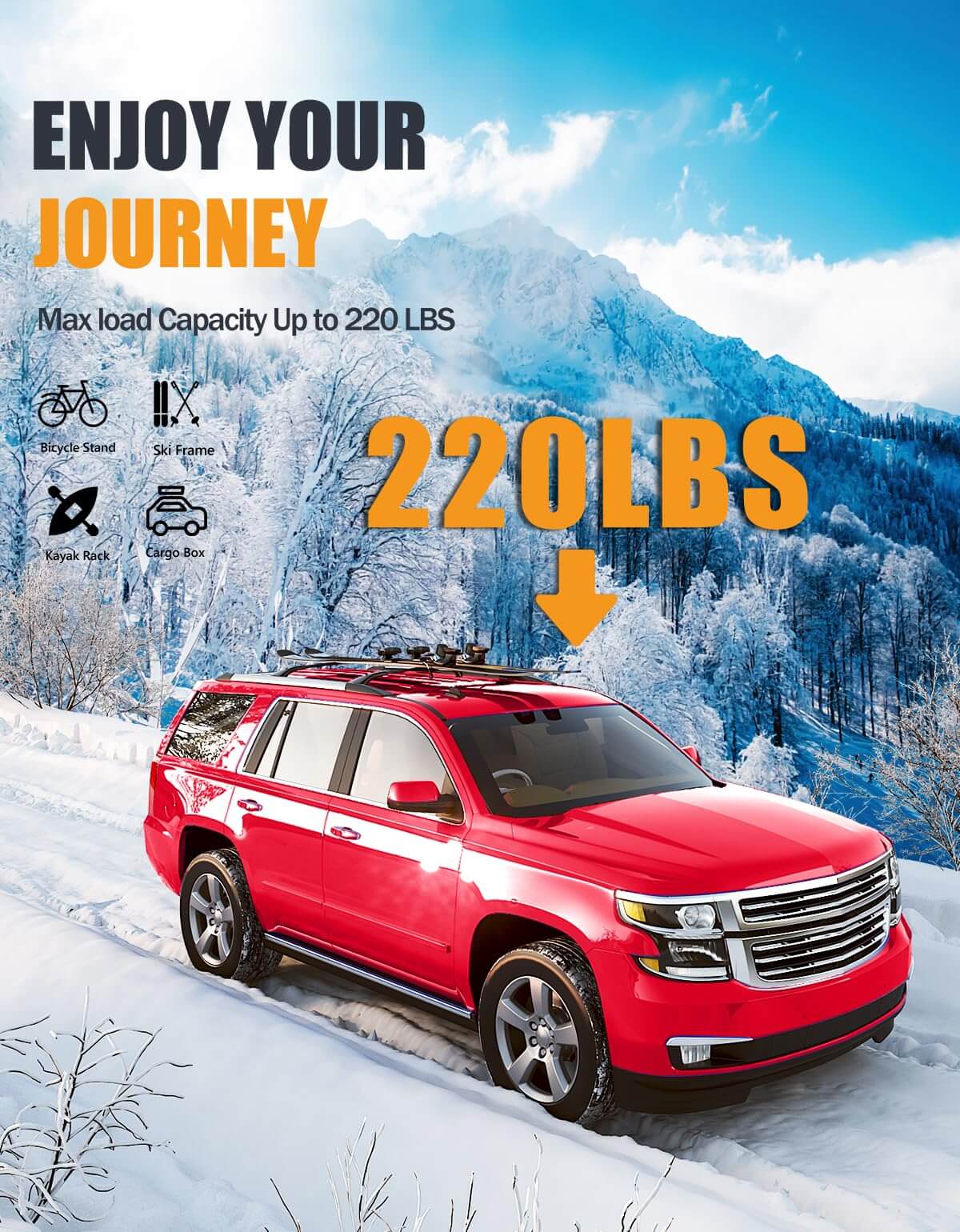 Lockable 220lbs Roof Rack Cross Bars Fit For 2015-2020 Chevy Tahoe & Chevrolet Suburban, GMC Yukon & Yukon XL, Cadillac Escalade & Escalade ESV