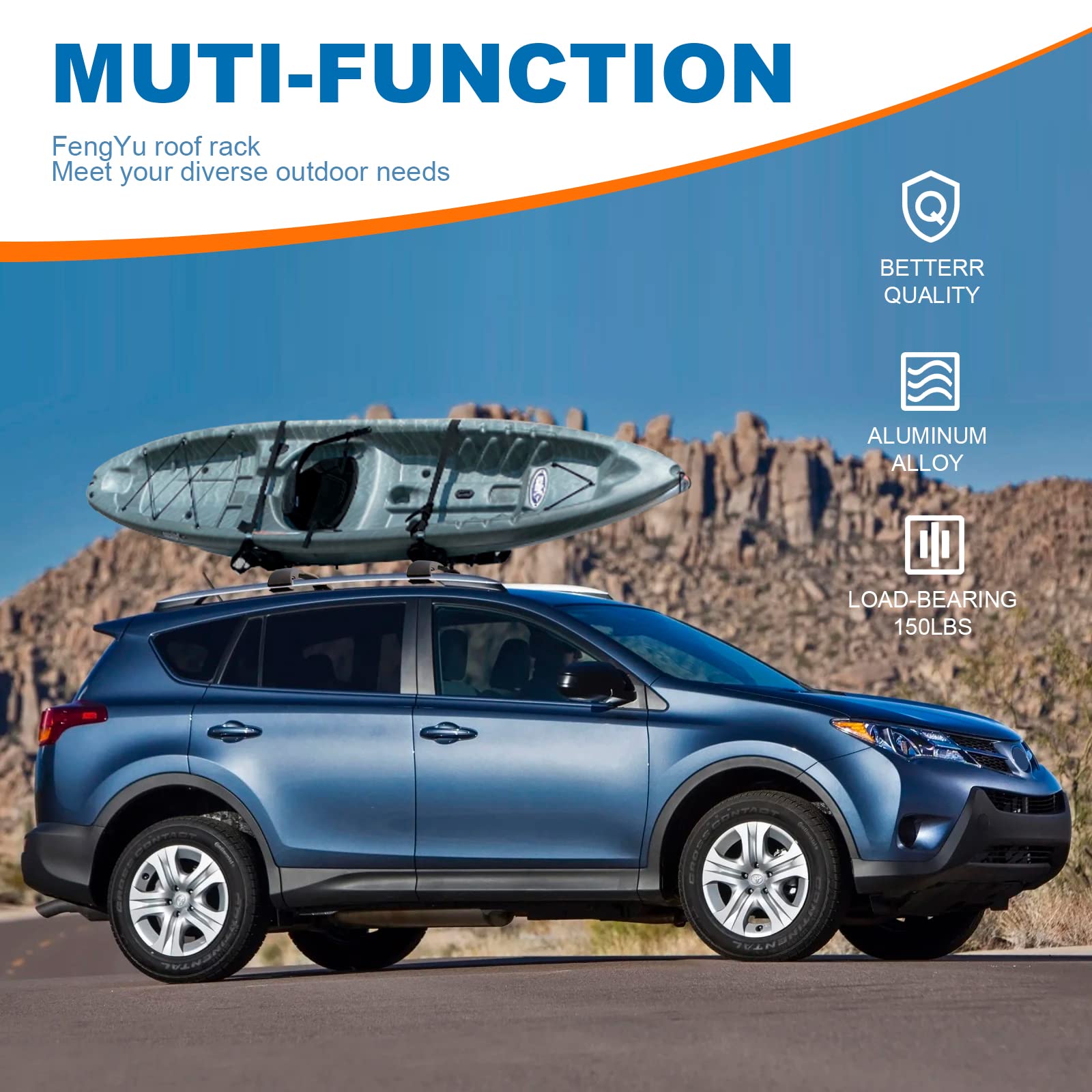 KINGGERI Roof Racks Cross Bars Compatible with Toyota RAV4 2013-2018 with Side Rails