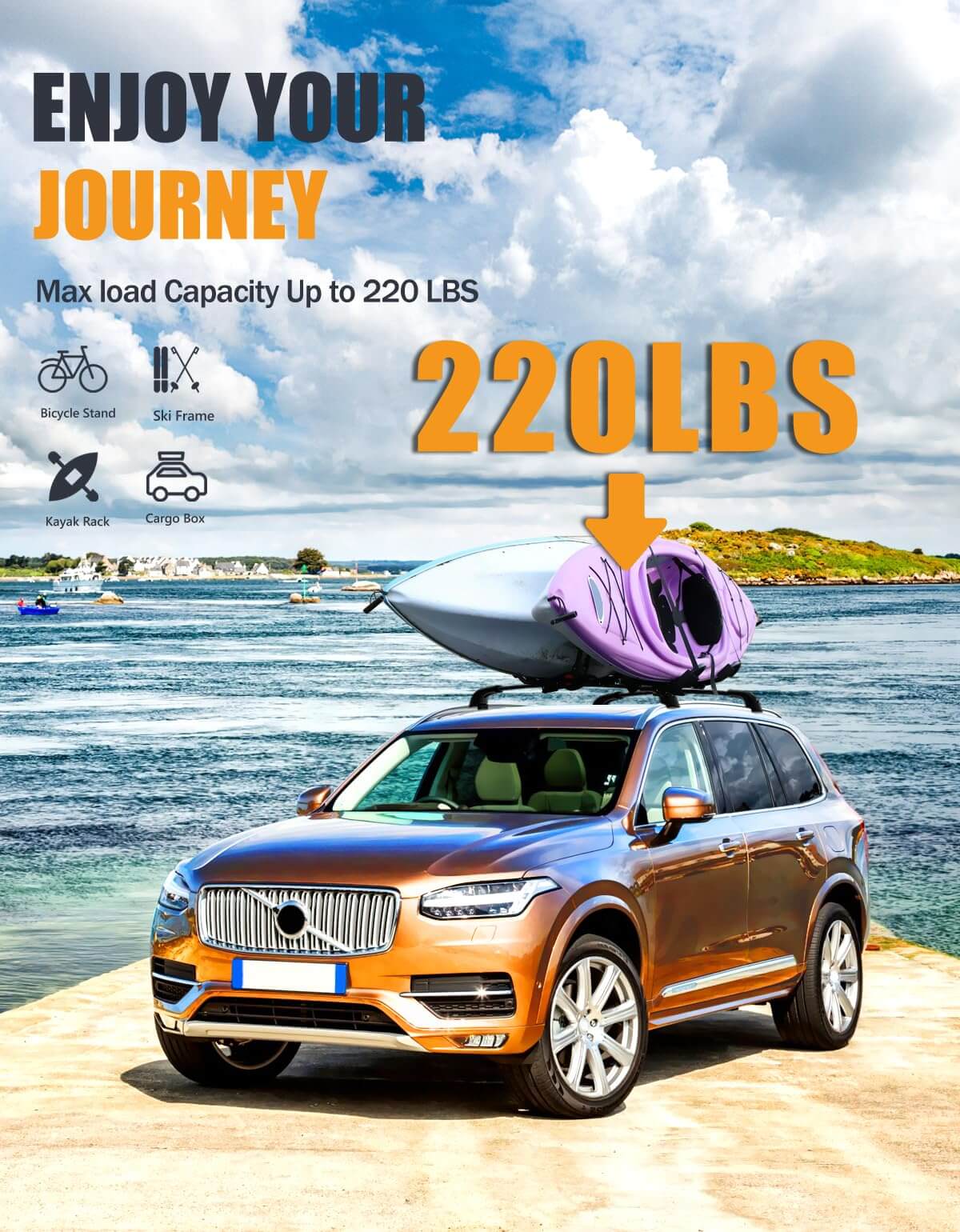 KINGGERI 220lbs Roof Rack Cross Bars Compatible with Volvo XC90 XC-90 2016-2025,Aluminum Roof Rails Crossbars