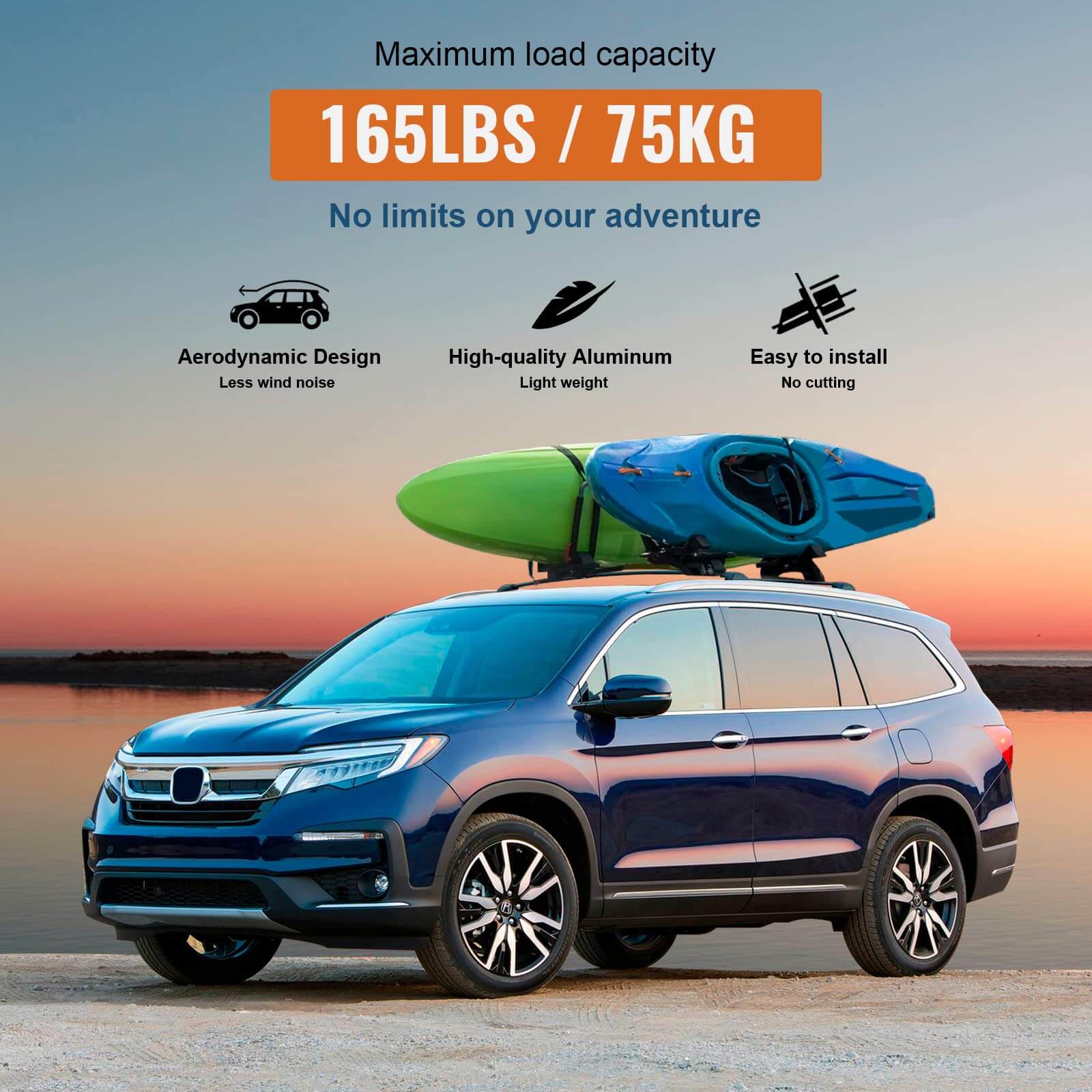 KINGGERI Roof Rack Cross Bars Compatible with Honda Pilot 2016-2022 with Flush Rails, Heavy Duty Aluminum