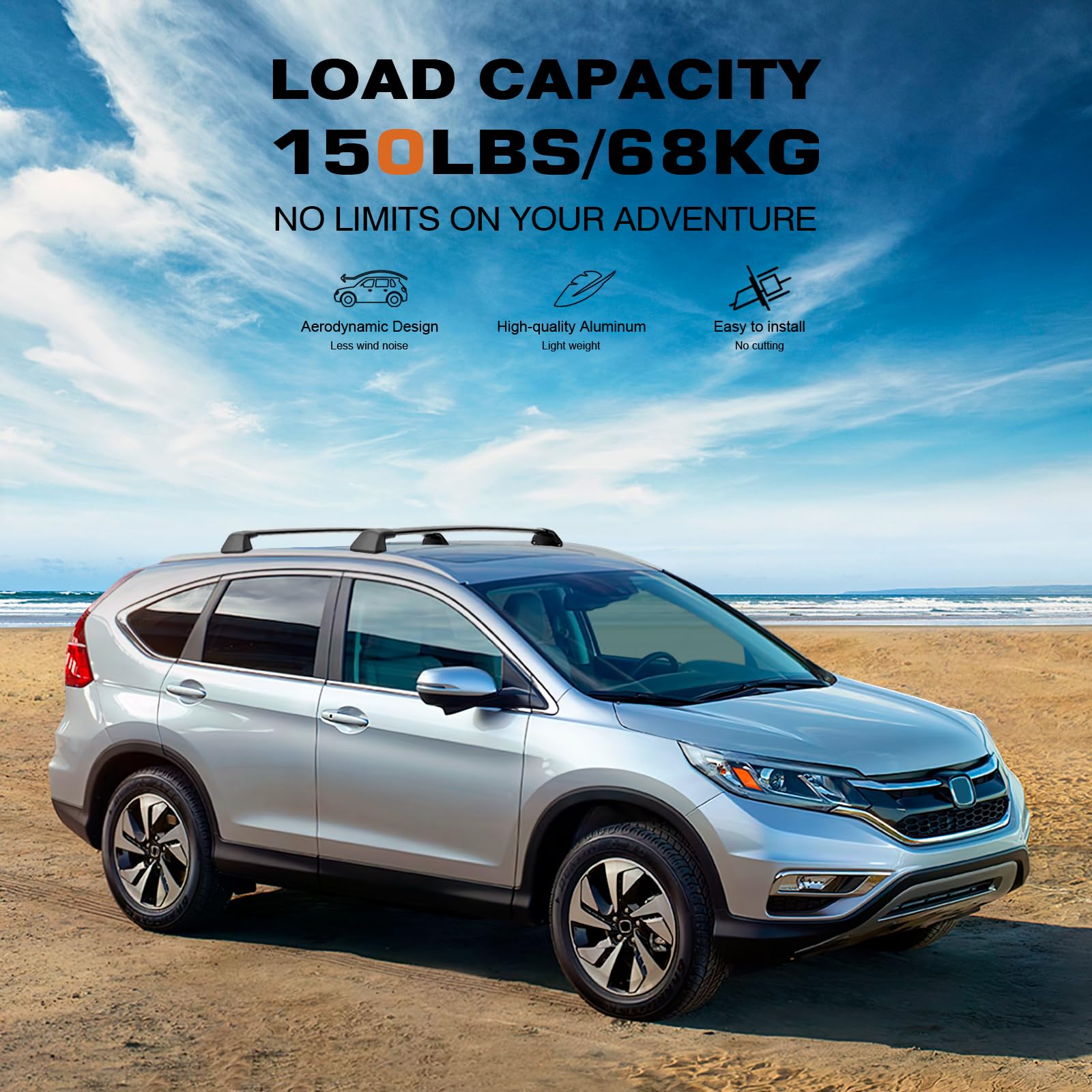 KINGGERI Roof Rack Cross Bars Fit for Honda CRV CR-V 2012-2016 with Side Rails, Heavy Duty Aluminum clampers and Bars Cargobar