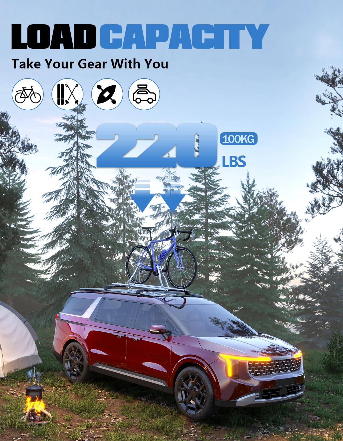 KINGGERI Lockable Roof Rack Cross Bars 220lb Compatible with 2022-2025 KIA Carnival & Carnival Hybrid