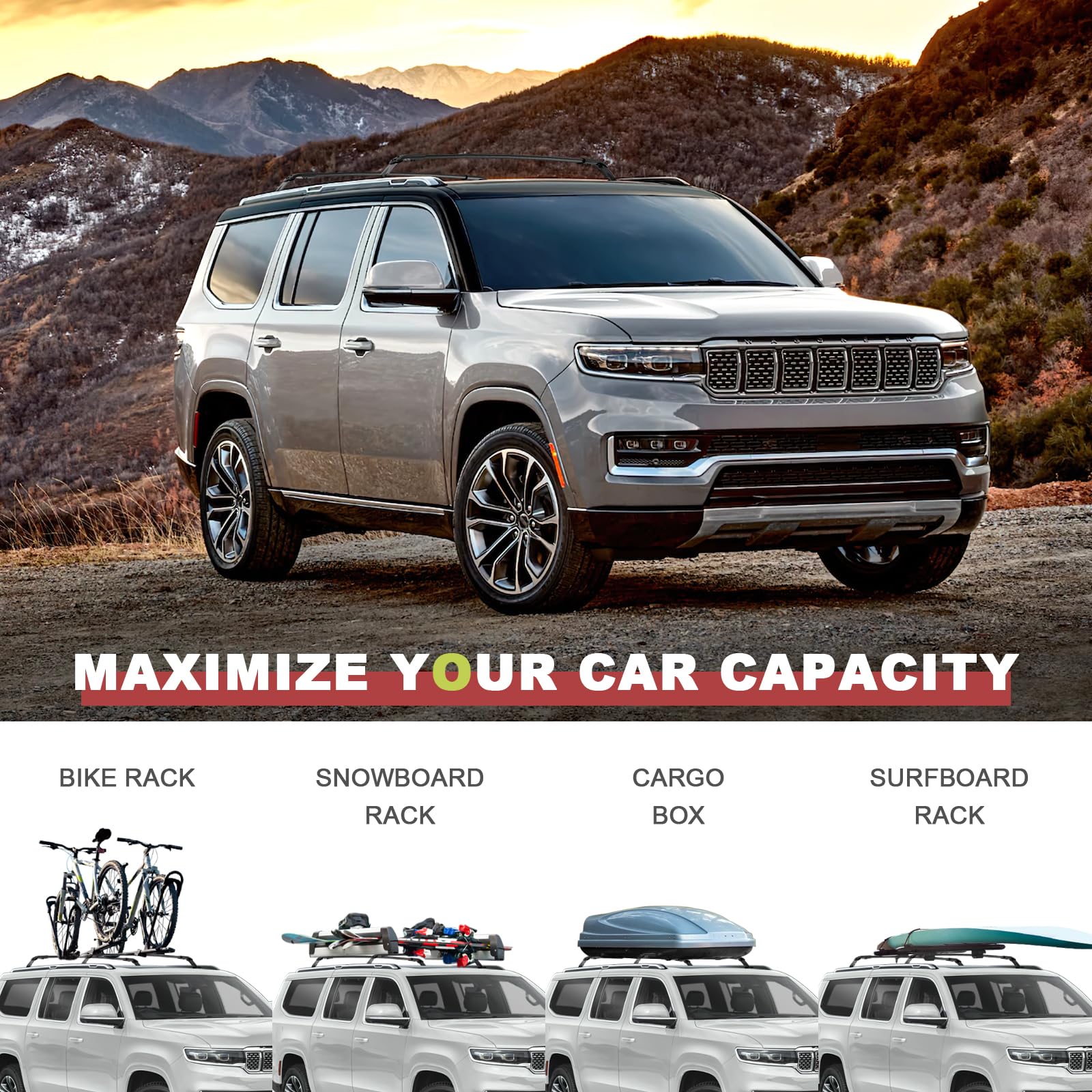 KINGGERI Roof Rack Cross Bars Compatible with 2022-2025 Jeep Wagoneer & Grand Wagoneer & Wagoneer L & Grand Wagoneer L