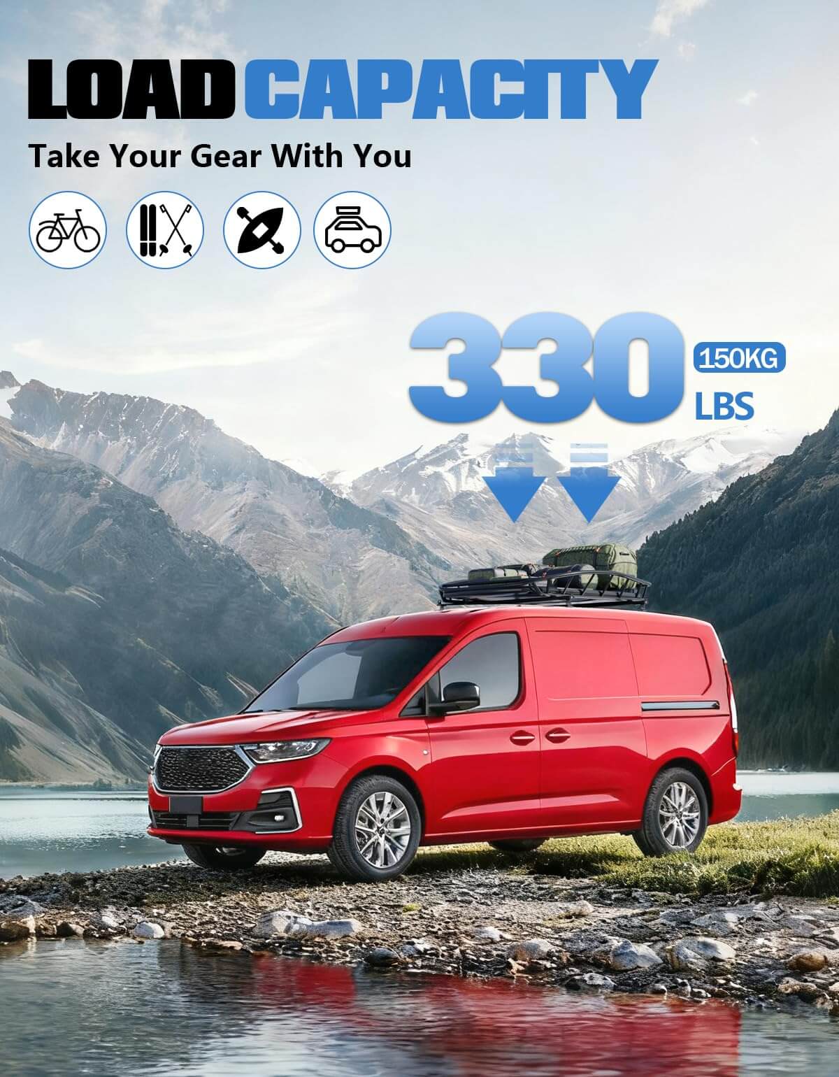 Van Ladder Roof Rack Compatible with Ford Transit Connect 2014-2025(Not for Transit), Steel Ladder Rack for Cargo Van, 2 Crossbars 47''