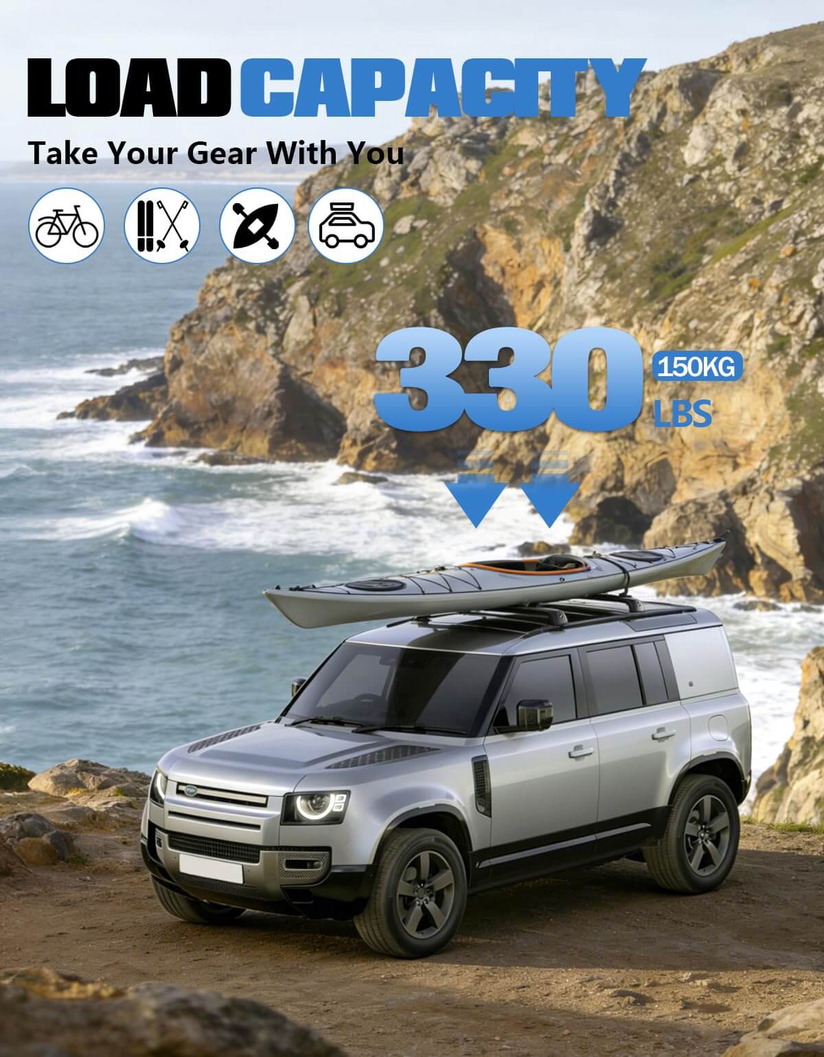 KINGGERI Lockable Roof Rack Cross Bars 220lbs Compatible with 2020-2025 Land Rover Defender 110 130 (with Side Rails)