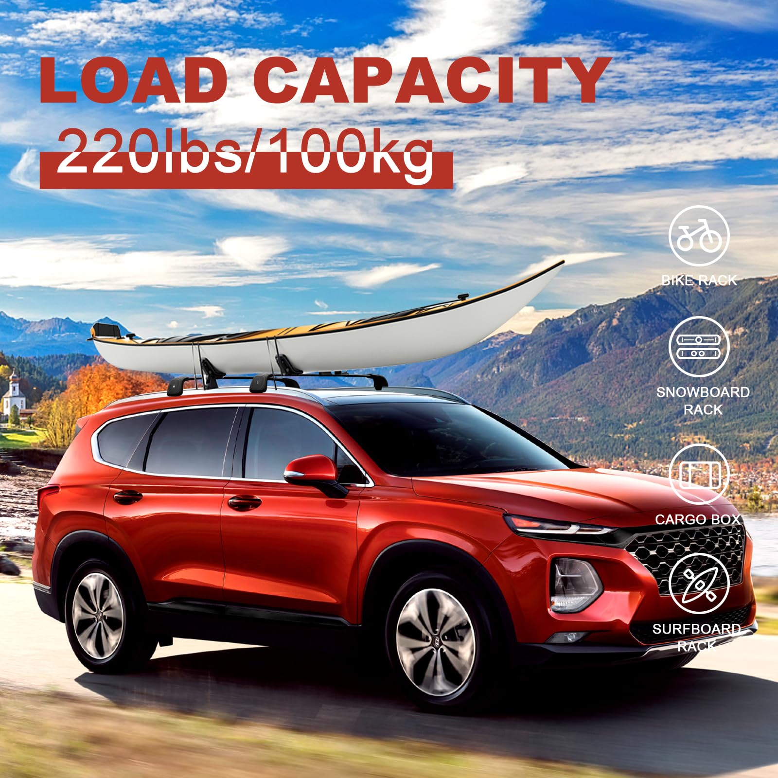 KINGGERI 260lbs Roof Rack Cross Bars Fit for 2019-2023 Hyundai Santa Fe & Santa Fe Hybrid