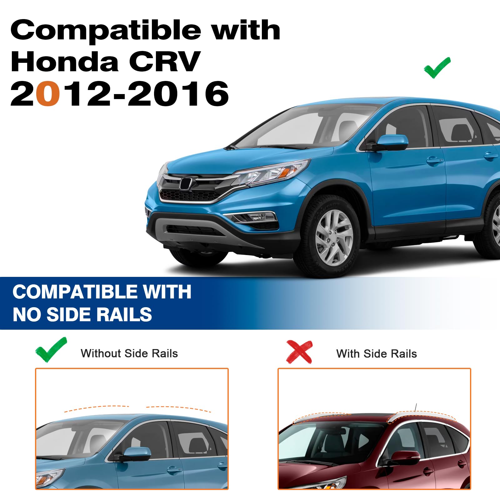 KINGGERI Roof Rack Cross Bars Fit for Honda CRV CR-V 2012-2016 (without Side Rails), Heavy Duty 260lbs Aluminum Roof Rails Crossbars