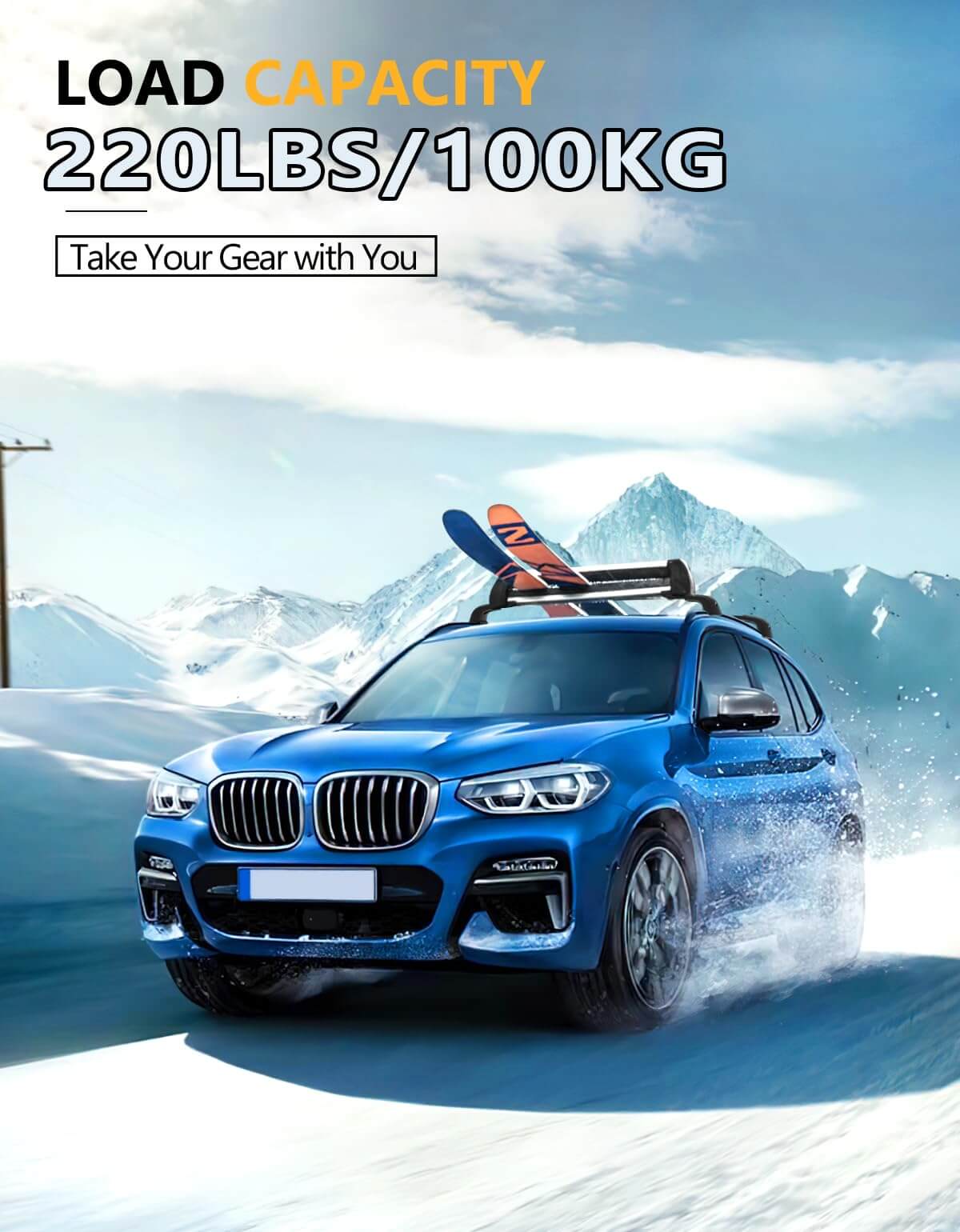 KINGGERI Lockable 220lbs Roof Rack Cross Bars Compatible with BMW X3 G01 2018-2025(Not for G45), Heavy Duty Aluminum Roof Rails Crossbars