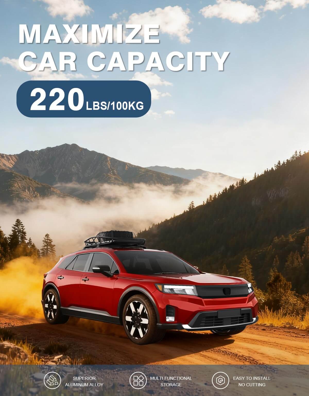 Roof Rack Cross Bars 220lbs Compatible with Honda Prologue Touring 2024 2025 2026, Heavy Duty All-Metal