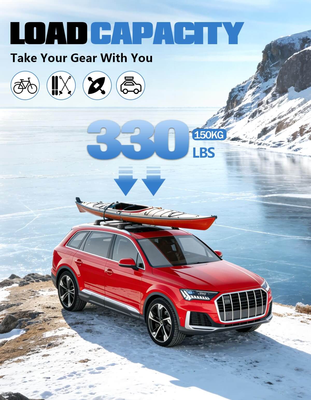 KINGGERI Roof Rack Cross Bars 260lbs Compatible with Audi Q7 2016-2025 (with Side Rails), Heavy Duty 260lbs Roof Rails Crossbars