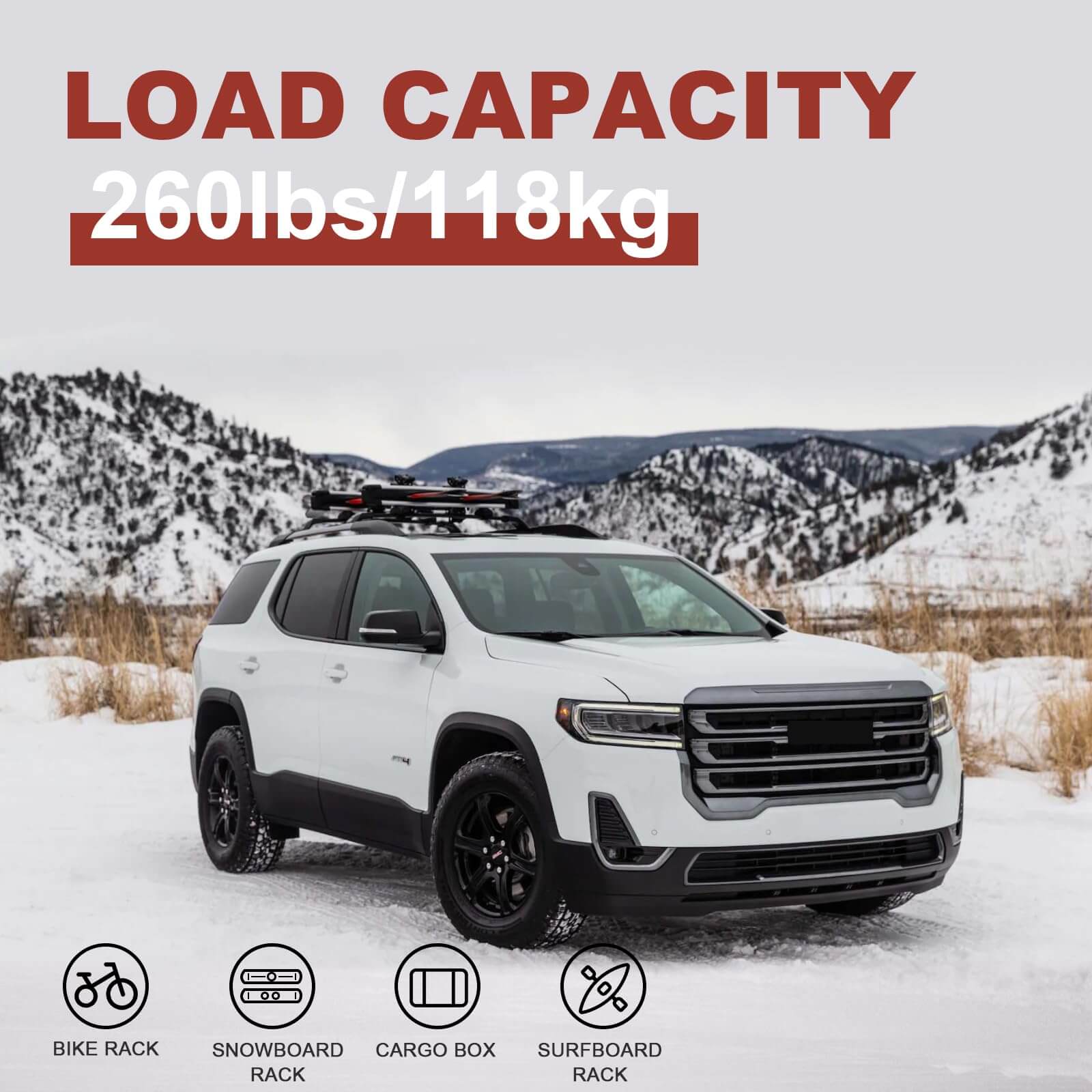 Heavy Duty 260lbs Cross Bars Roof Racks Fit for GMC Acadia 2017-2023，Aluminum Roof Rails Crossbars Luggage Cargo Carrier