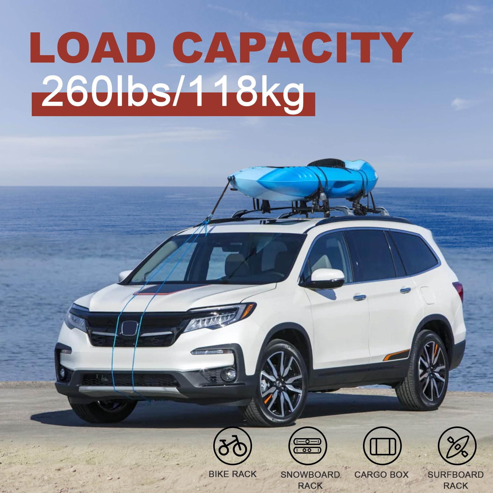 KINGGERI 260lbs Roof Racks Cross Bars Fit for Honda Pilot 2016-2022 with Flushed Side Rails