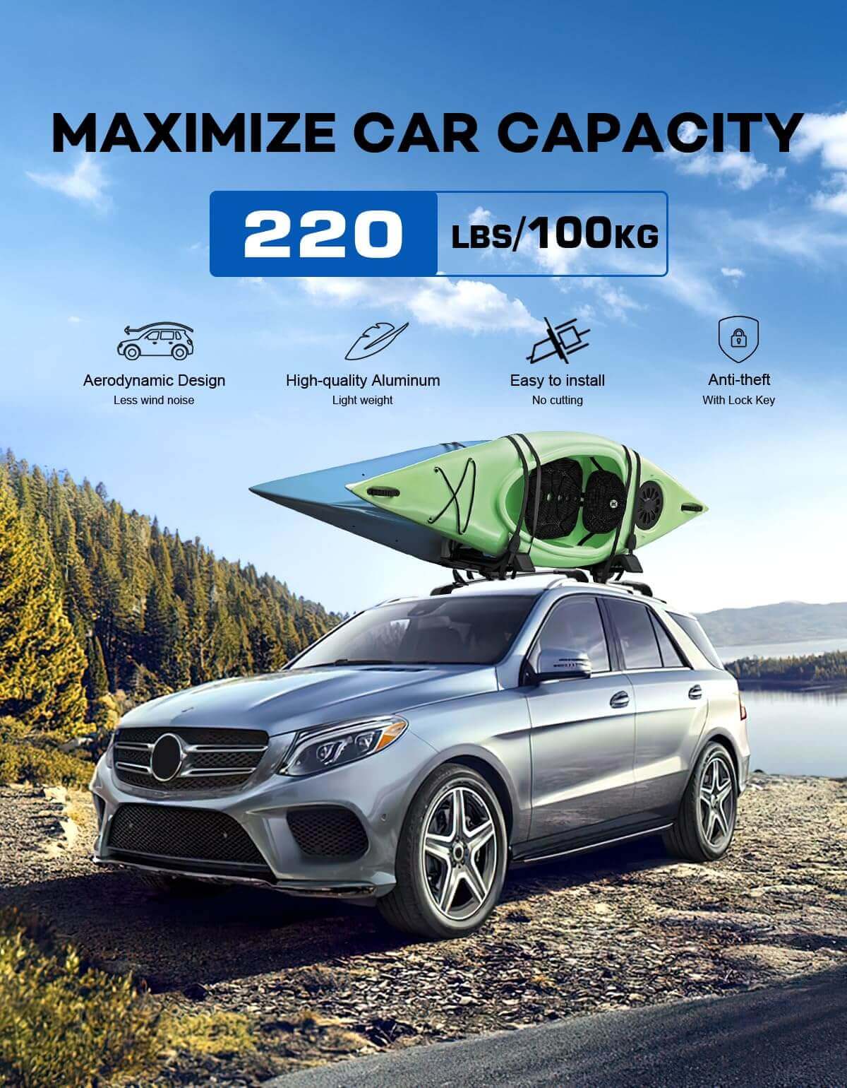KINGGERI Lockable 220LBS Roof Rack Cross Bars Compatible with Chevrolet Chevy Equinox 2025 (not for EV) with Raised Rails