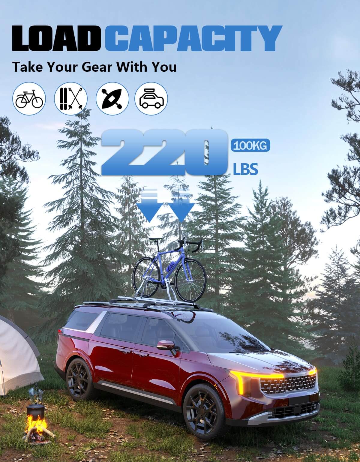 KINGGERI Lockable Roof Rack Cross Bars 220lb Compatible with 2022-2025 KIA Carnival & Carnival Hybrid